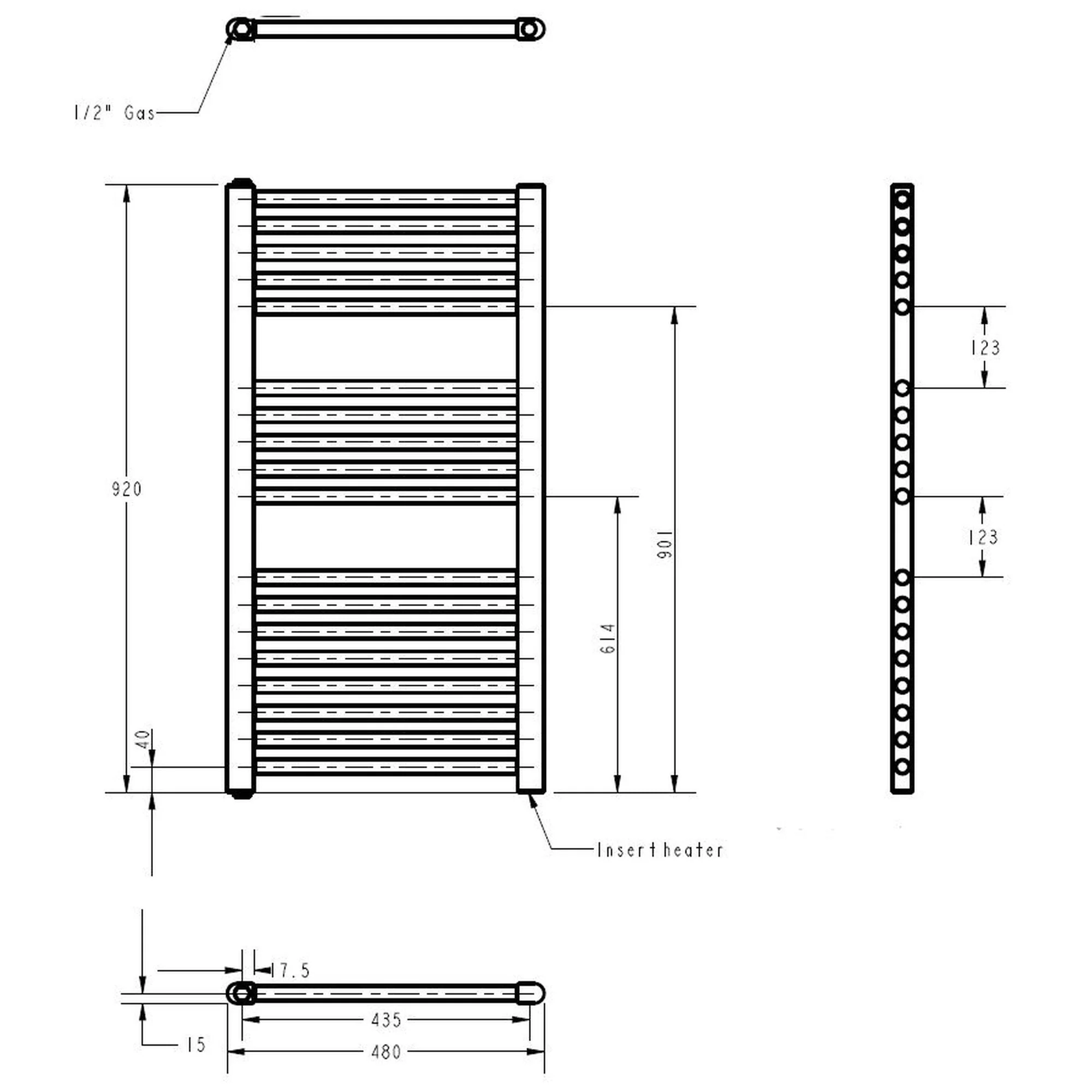 Electric Only Heated Towel Rail 920mm H x 480mm W - Chrome - Image 3