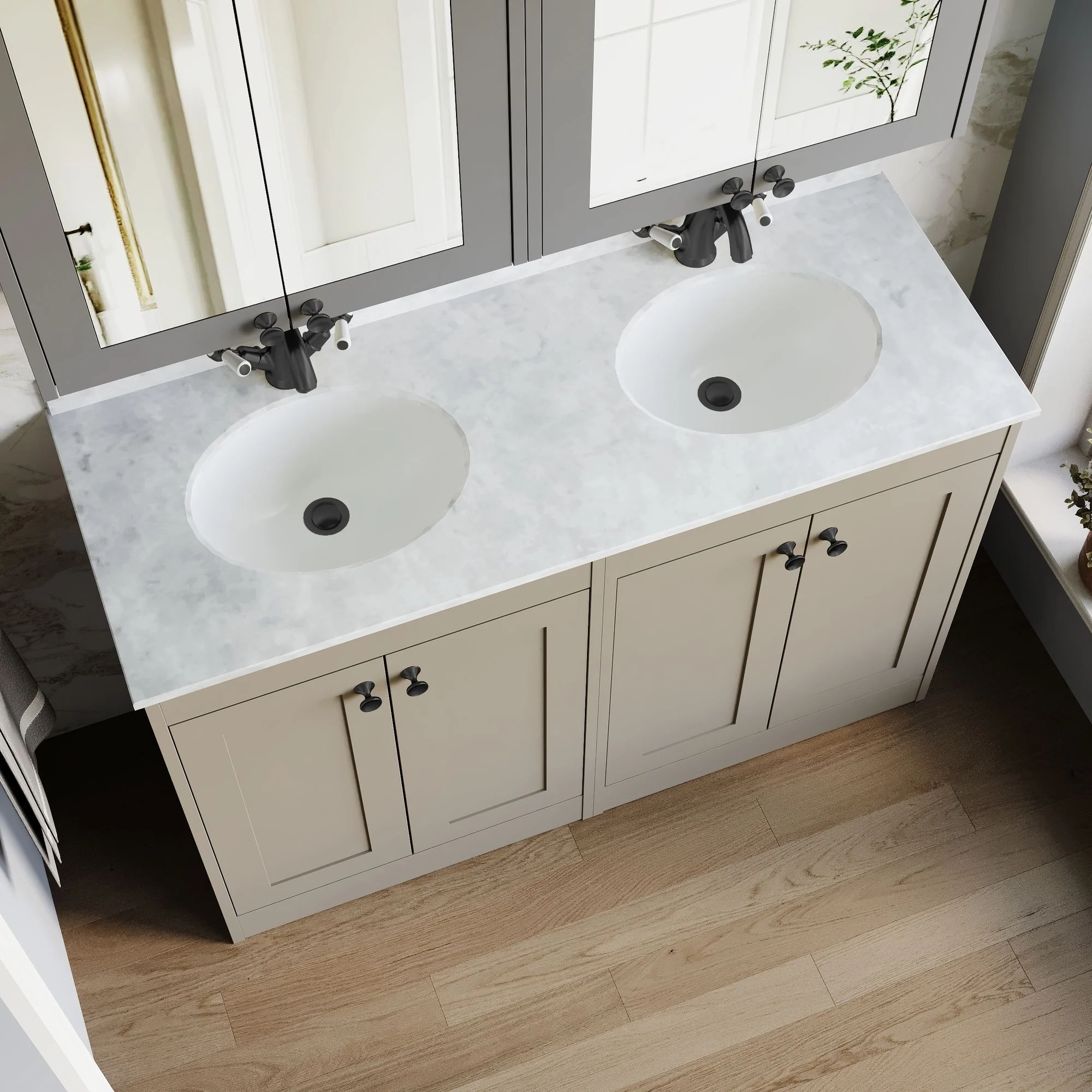 Farlow Shaker Floor Standing 1200mm 4-Door Basin Vanity Unit - Pebble Grey - Image 5