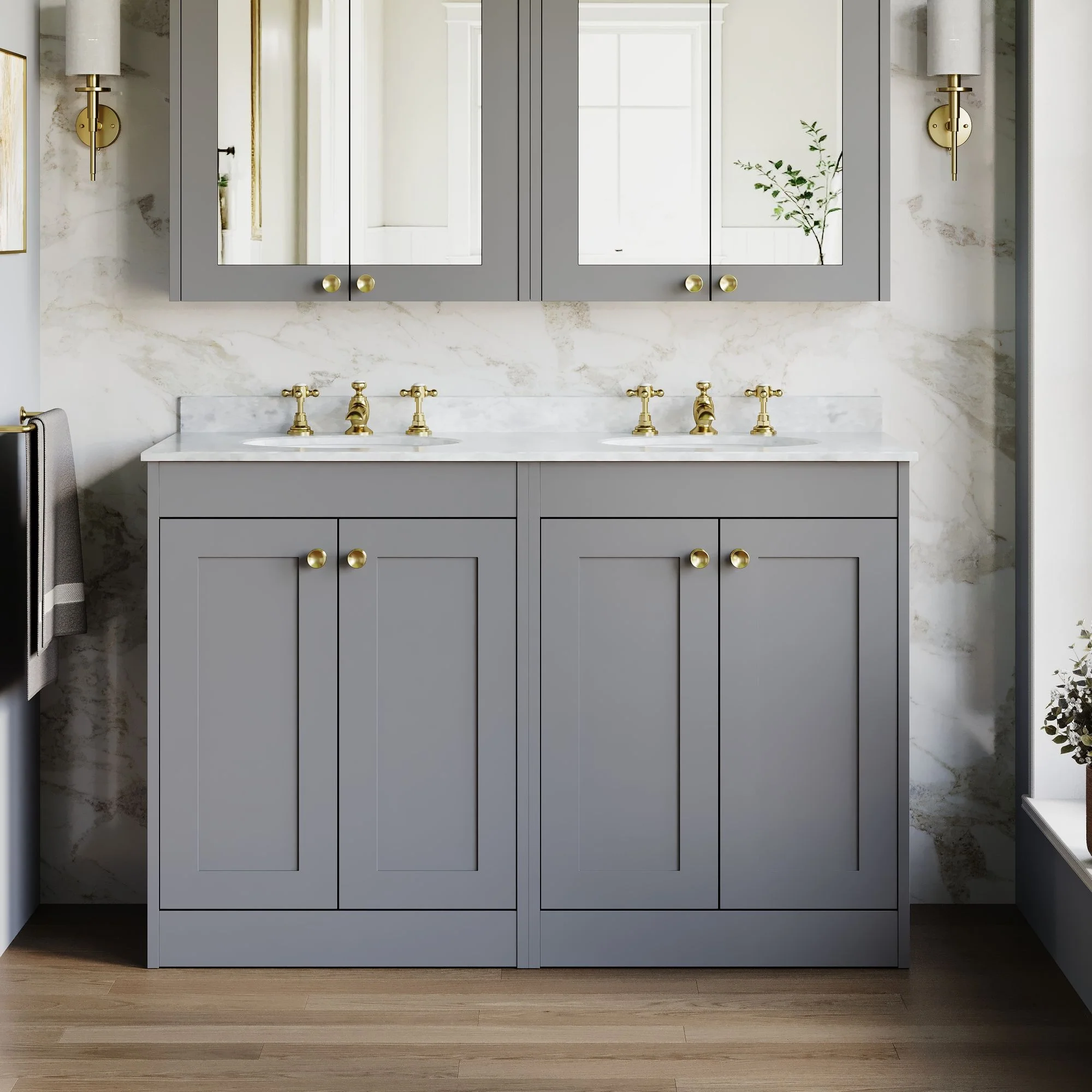 Farlow Shaker Floor Standing 1200mm 4-Door Basin Vanity Unit - Satin Grey - Image 12