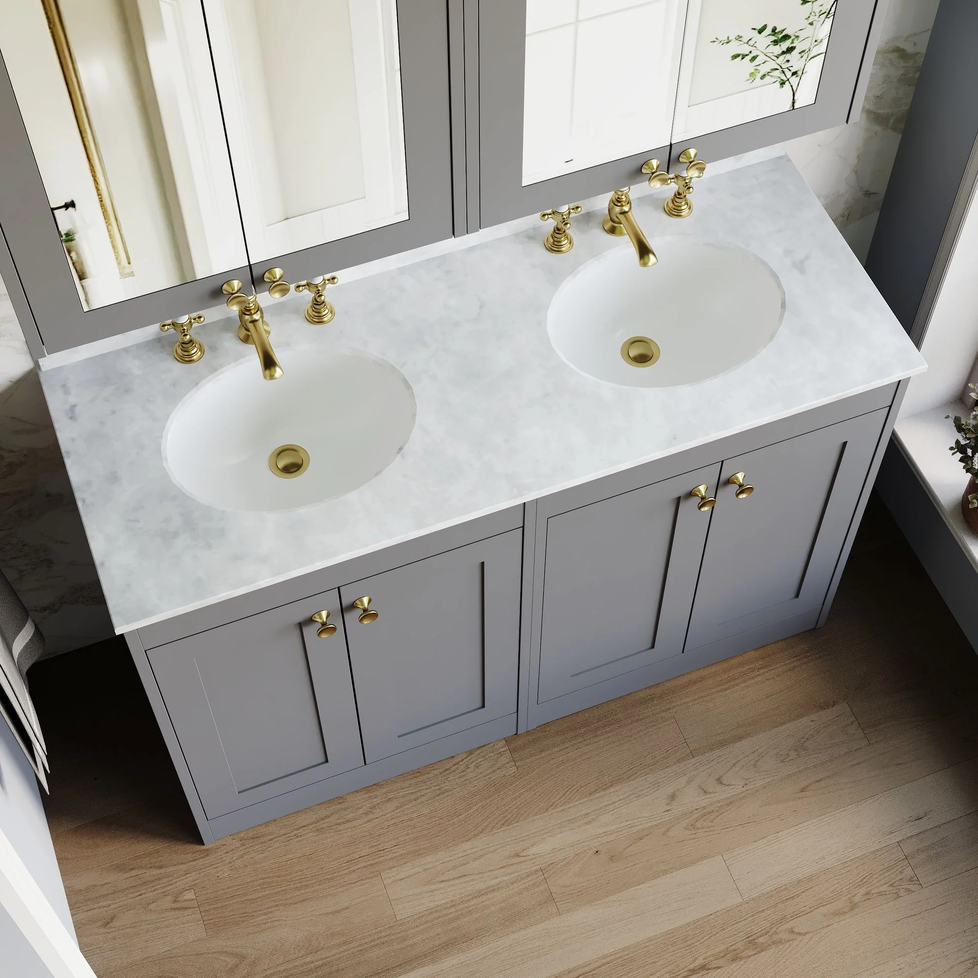 Farlow Shaker Floor Standing 1200mm 4-Door Basin Vanity Unit - Satin Grey - Image 8