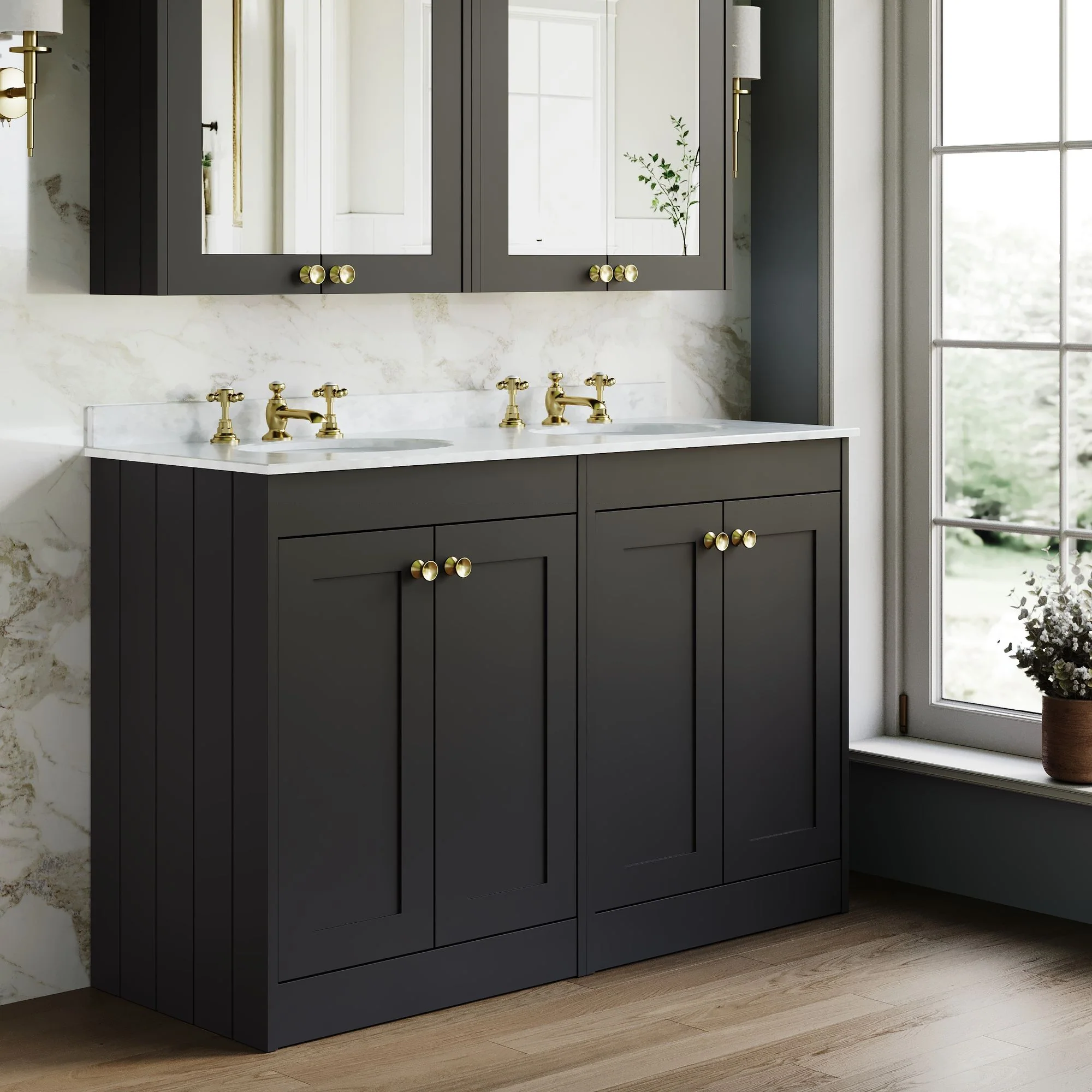 Farlow Shaker Floor Standing 1200mm 4-Door Basin Vanity Unit - Satin Soft Black - Image 12