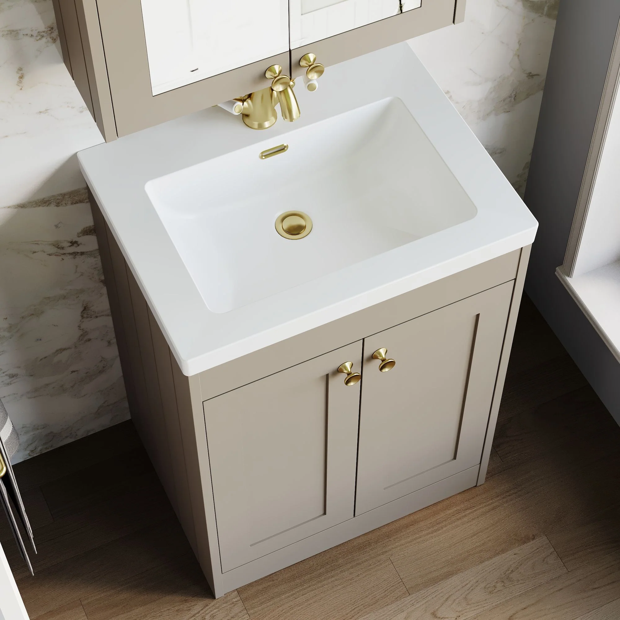 Farlow Shaker Floor Standing 600mm 2-Door Basin Vanity Unit - Pebble Grey - Image 10