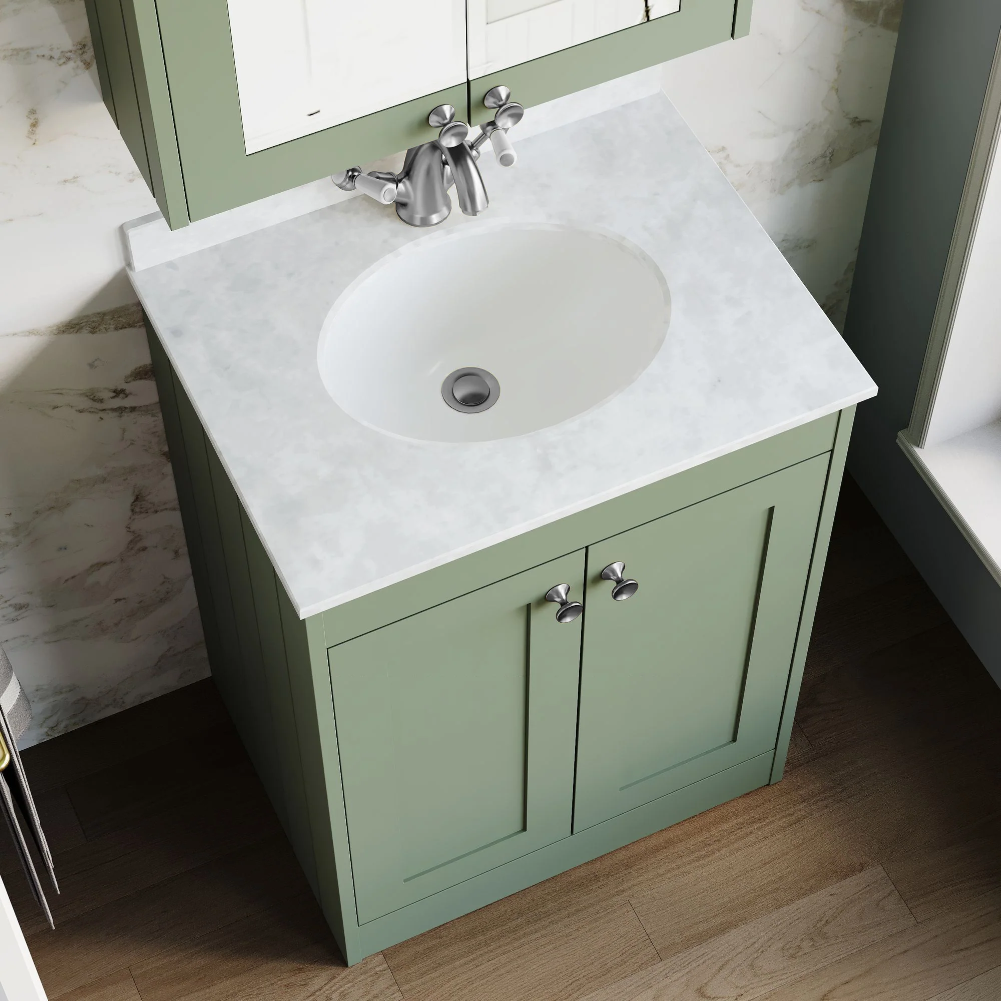 Farlow Shaker Floor Standing 600mm 2-Door Basin Vanity Unit - Satin Green - Image 24