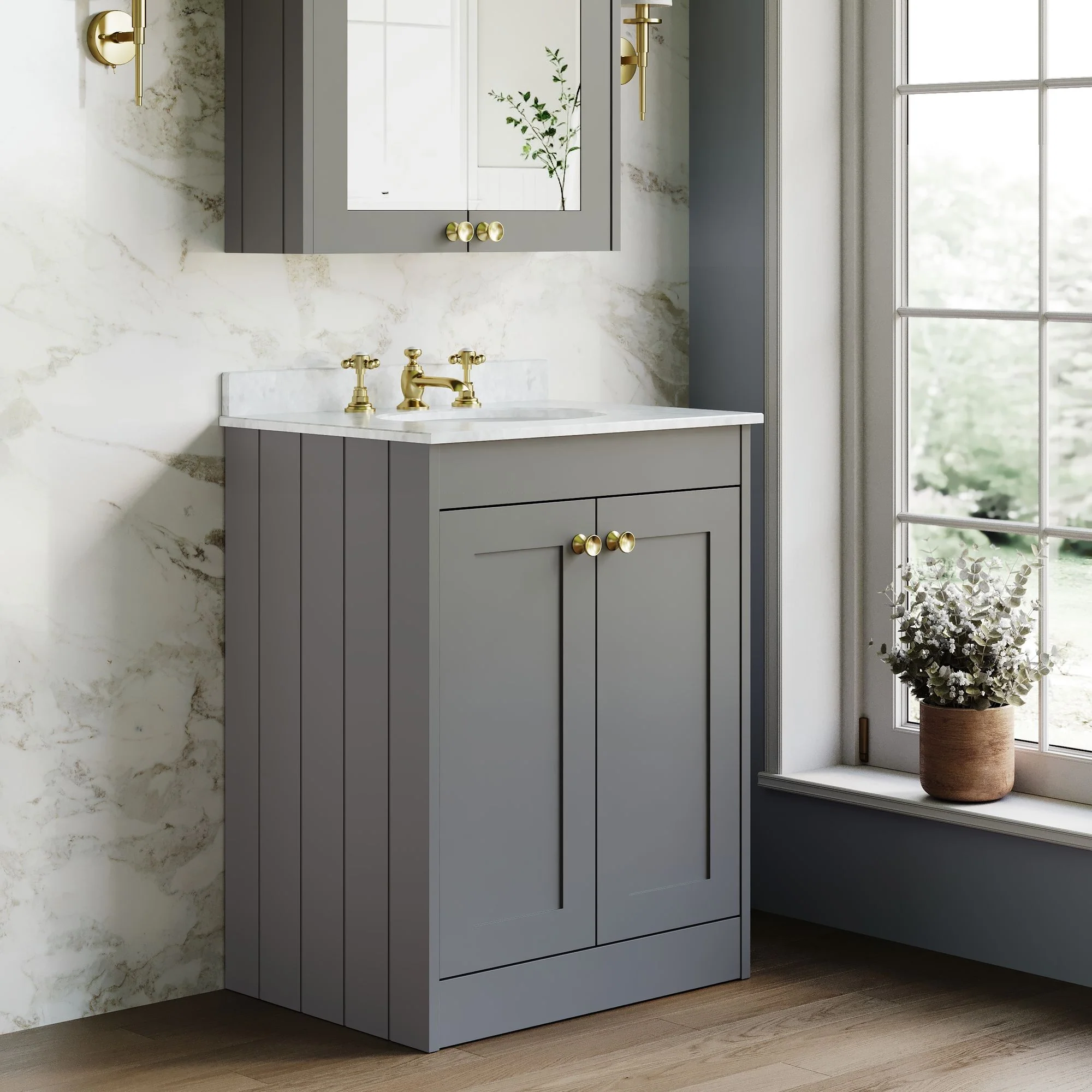 Farlow Shaker Floor Standing 600mm 2-Door Basin Vanity Unit - Satin Grey - Image 27