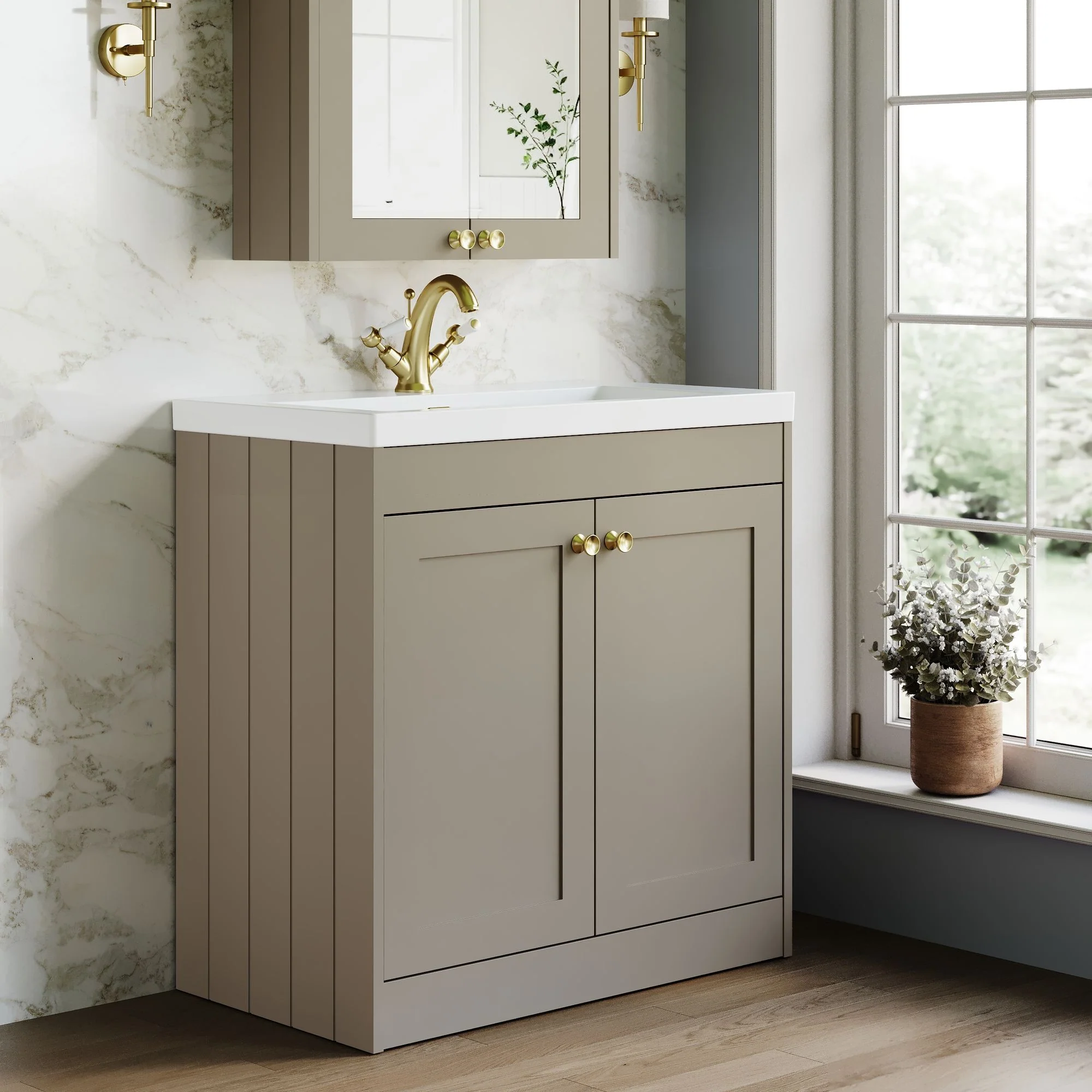 Farlow Shaker Floor Standing 800mm 2-Door Basin Vanity Unit - Pebble Grey - Image 21