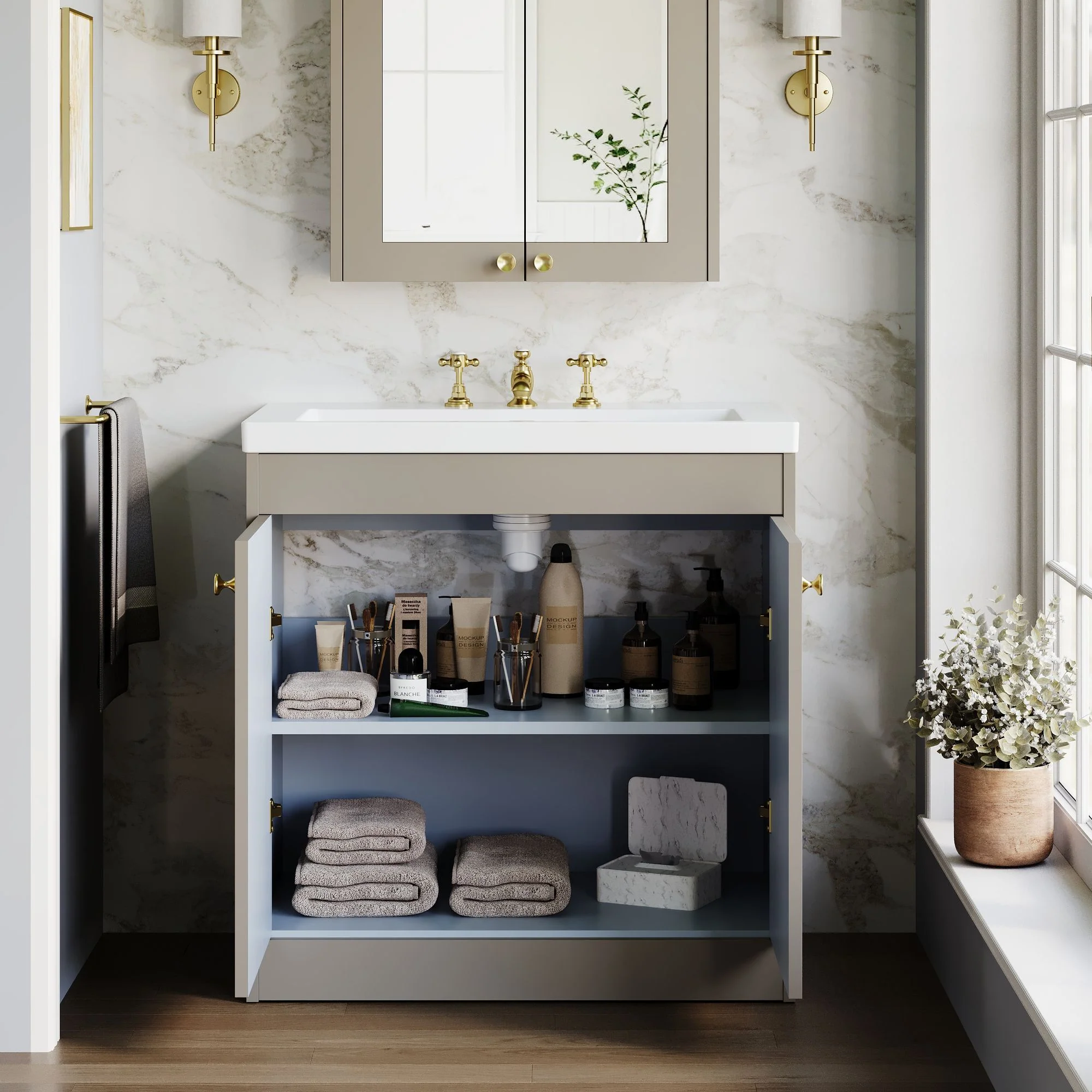 Farlow Shaker Floor Standing 800mm 2-Door Basin Vanity Unit - Pebble Grey - Image 22