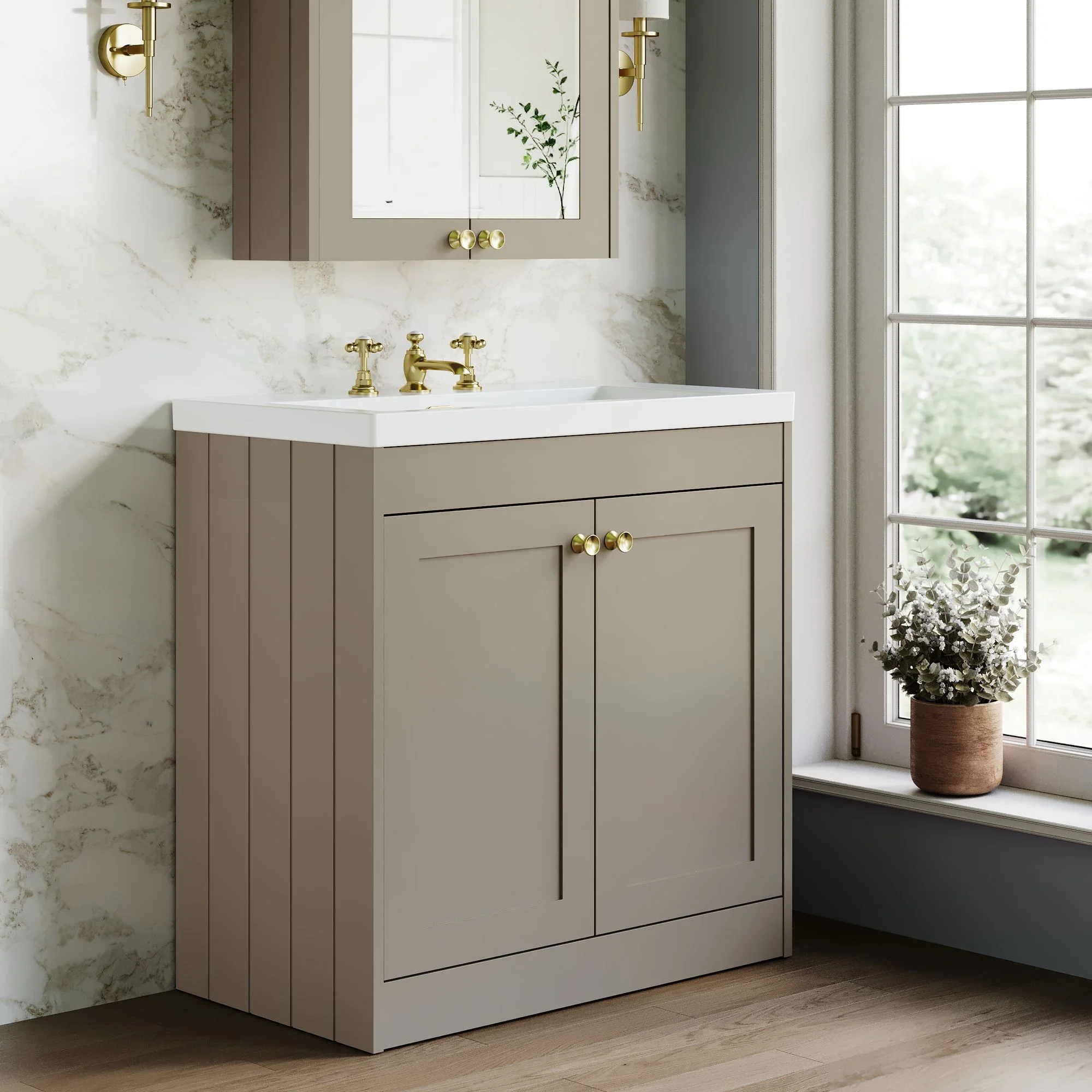 Farlow Shaker Floor Standing 800mm 2-Door Basin Vanity Unit - Pebble Grey - Image 24