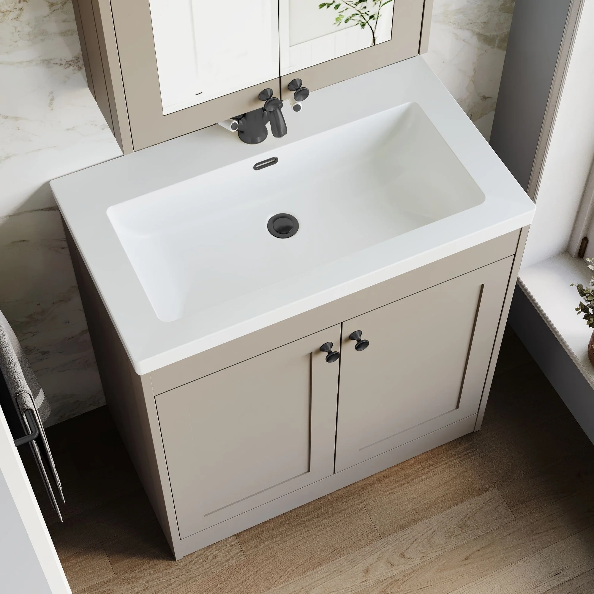 Farlow Shaker Floor Standing 800mm 2-Door Basin Vanity Unit - Pebble Grey - Image 5