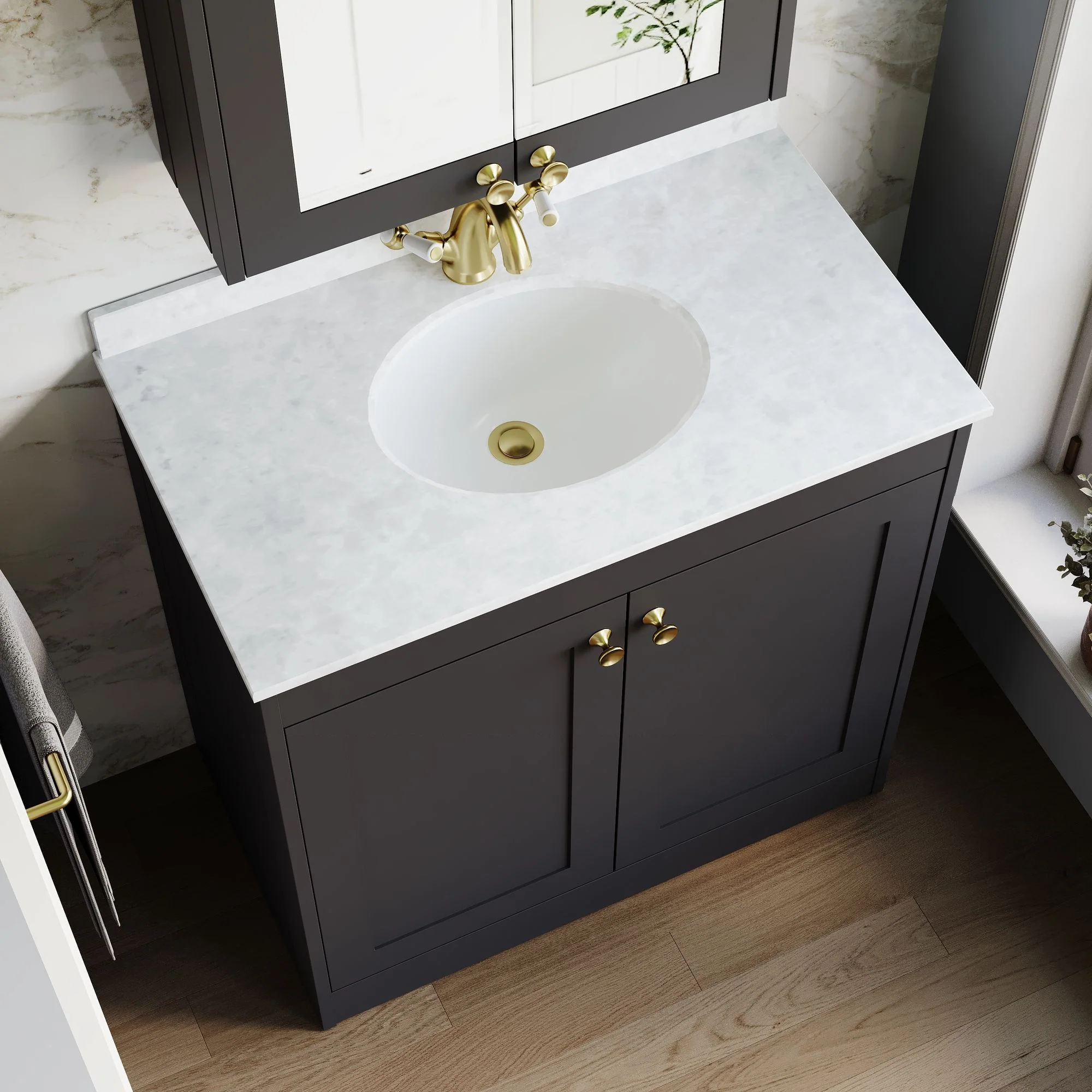 Farlow Shaker Floor Standing 800mm 2-Door Basin Vanity Unit - Satin Soft Black - Image 12