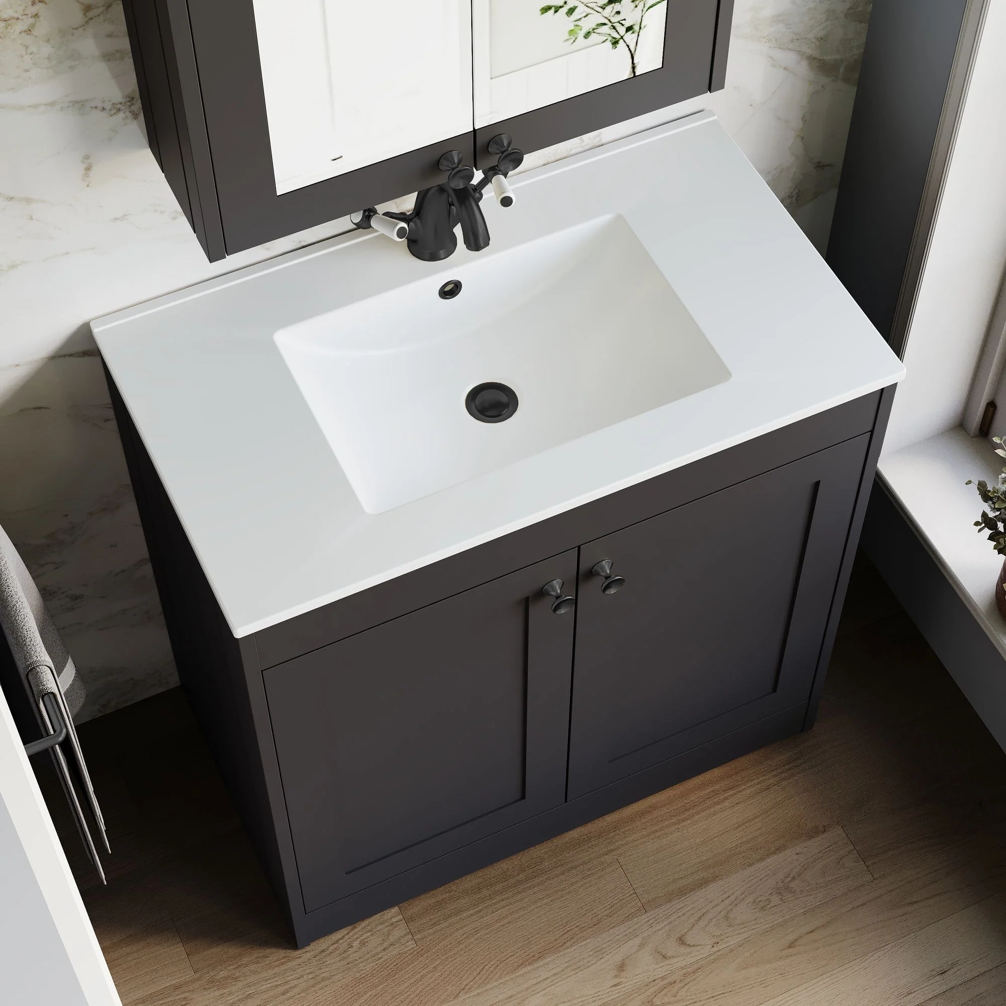 Farlow Shaker Floor Standing 800mm 2-Door Basin Vanity Unit - Satin Soft Black - Image 2