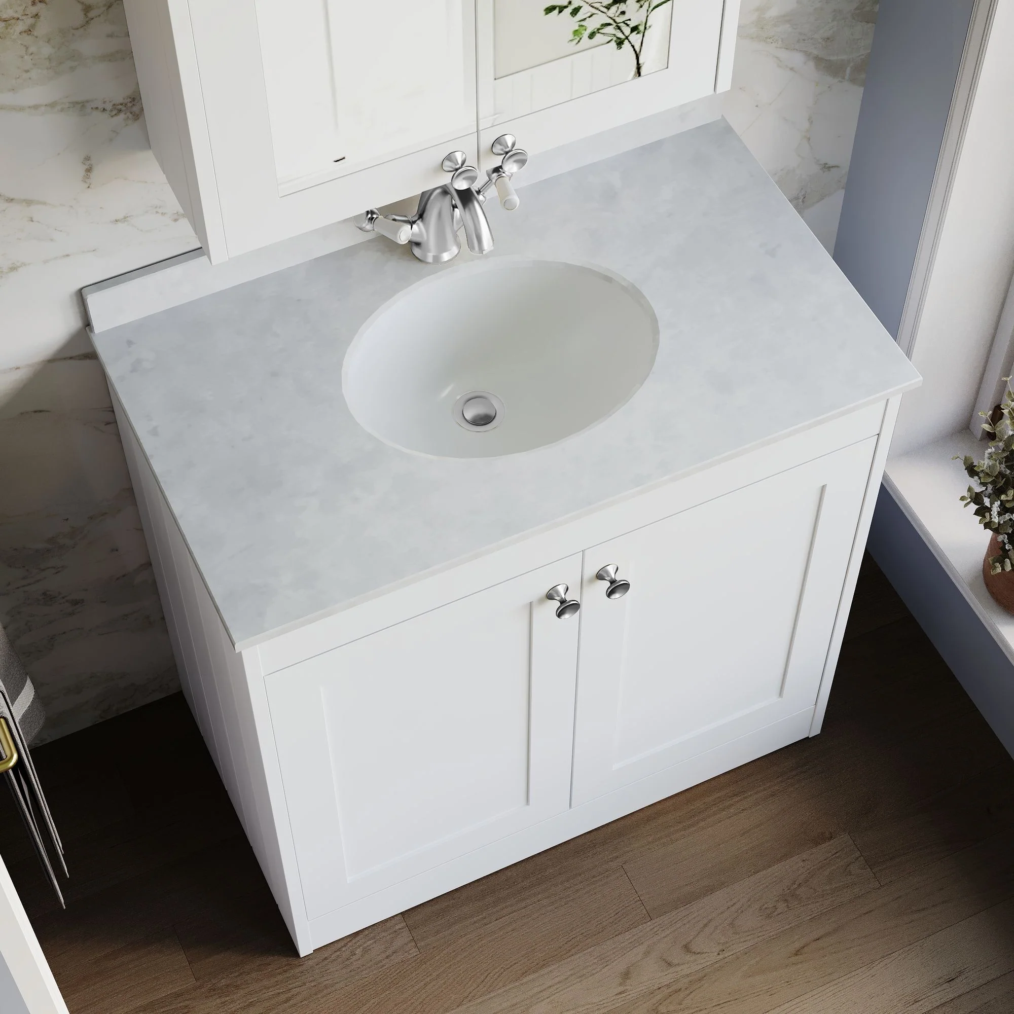 Farlow Shaker Floor Standing 800mm 2-Door Basin Vanity Unit - Satin White - Image 10