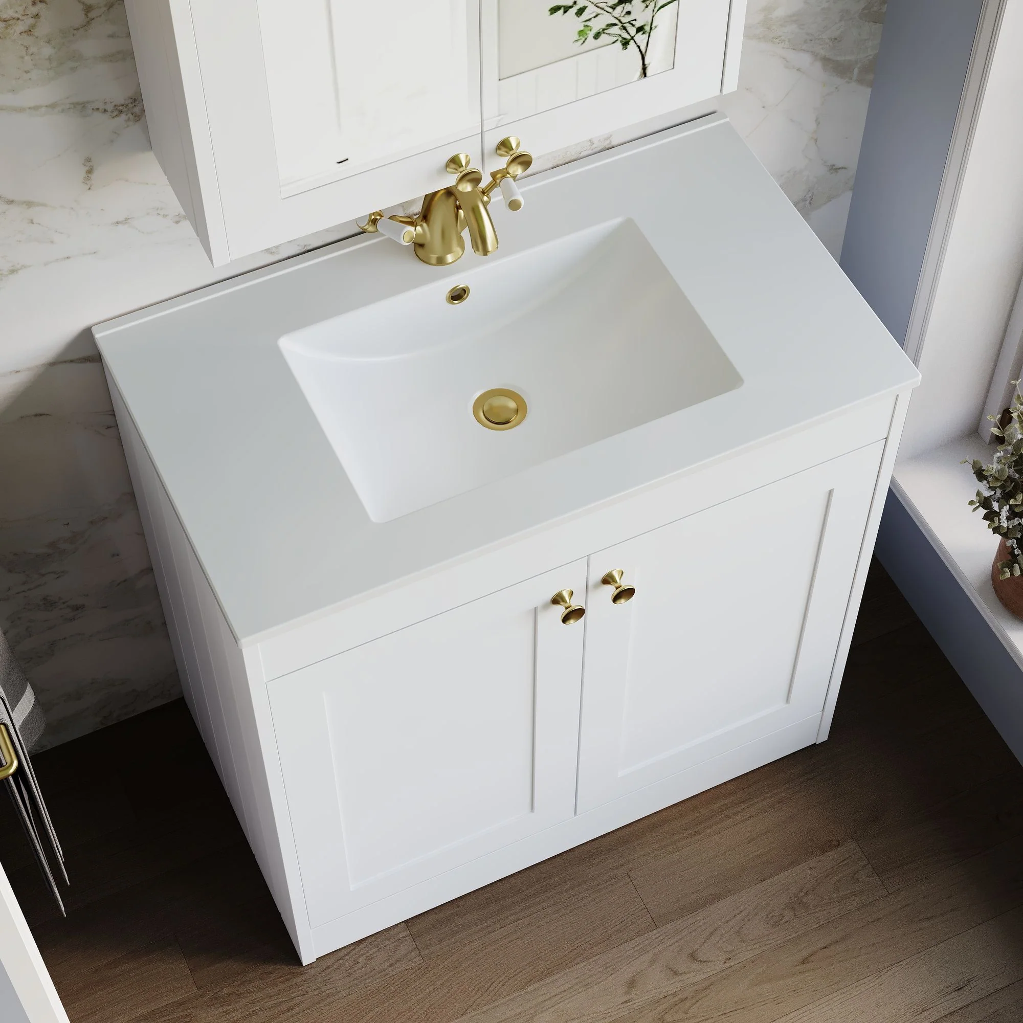 Farlow Shaker Floor Standing 800mm 2-Door Basin Vanity Unit - Satin White - Image 3