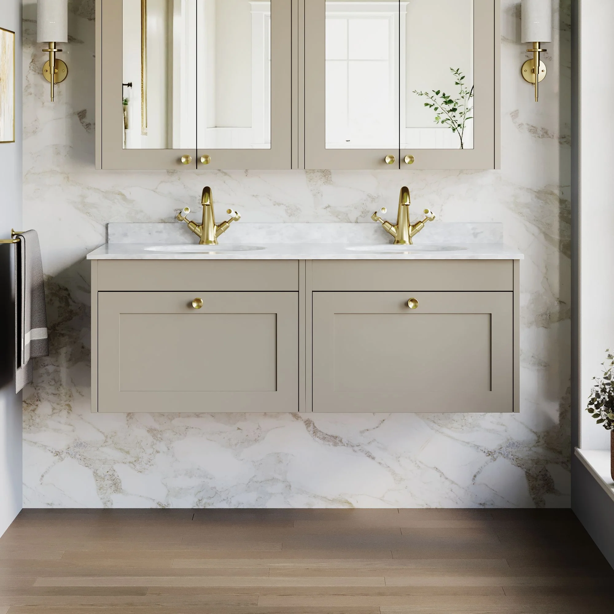 Farlow Shaker Wall Mounted 1200mm 2-Drawer Basin Vanity Unit - Pebble Grey - Image 7
