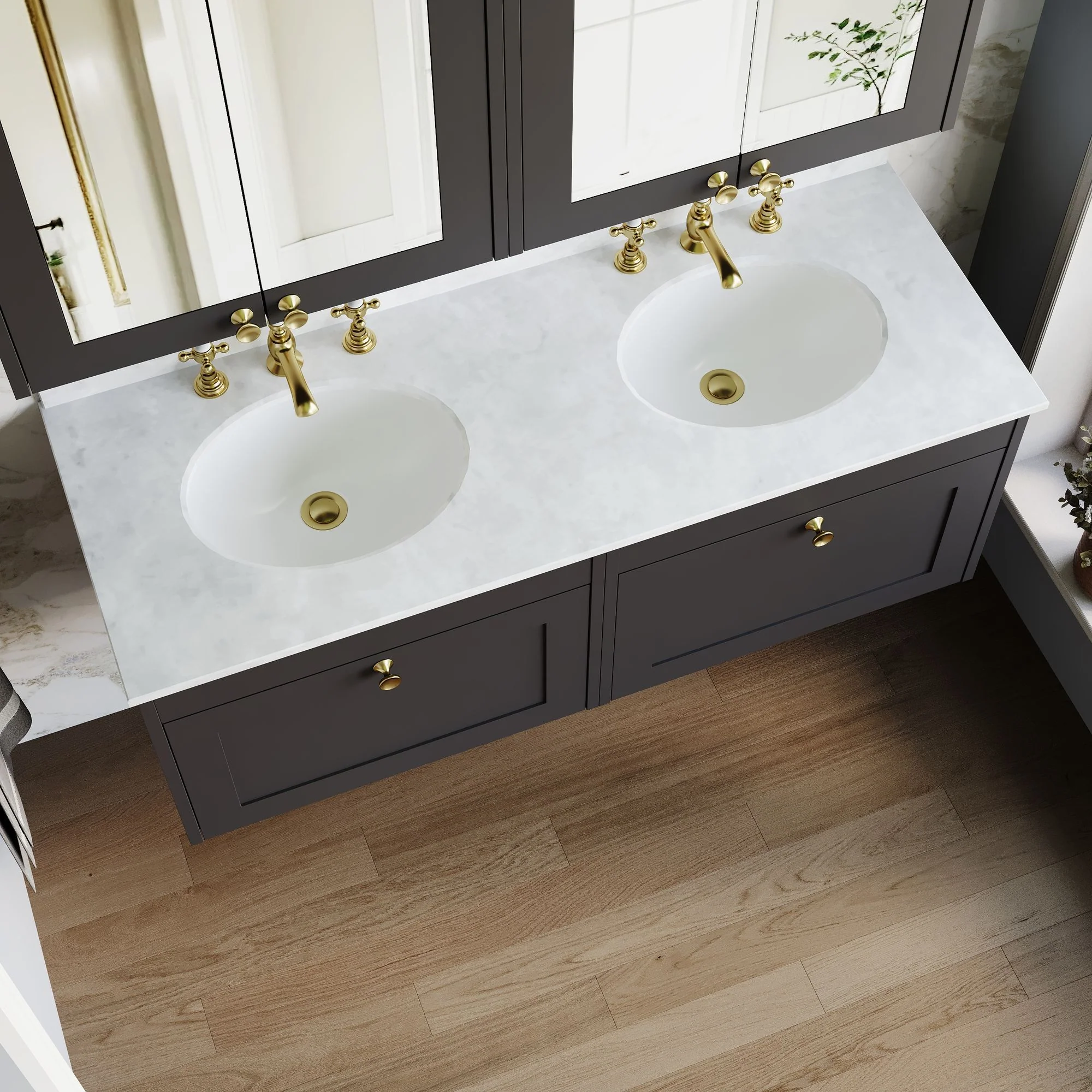 Farlow Shaker Wall Mounted 1200mm 2-Drawer Basin Vanity Unit - Satin Soft Black - Image 12