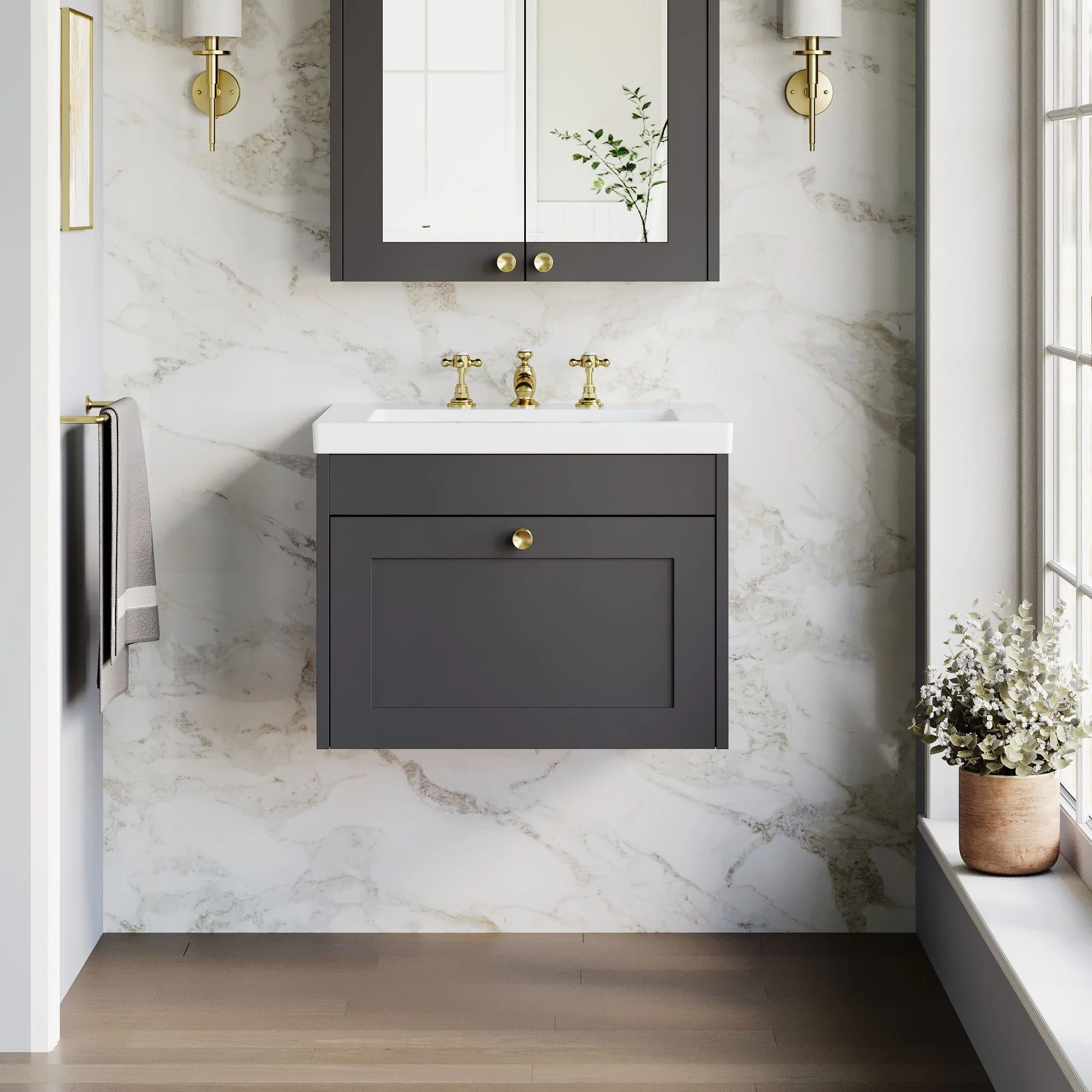 Farlow Shaker Wall Mounted 600mm 1-Drawer Basin Vanity Unit - Satin Soft Black - Image 8