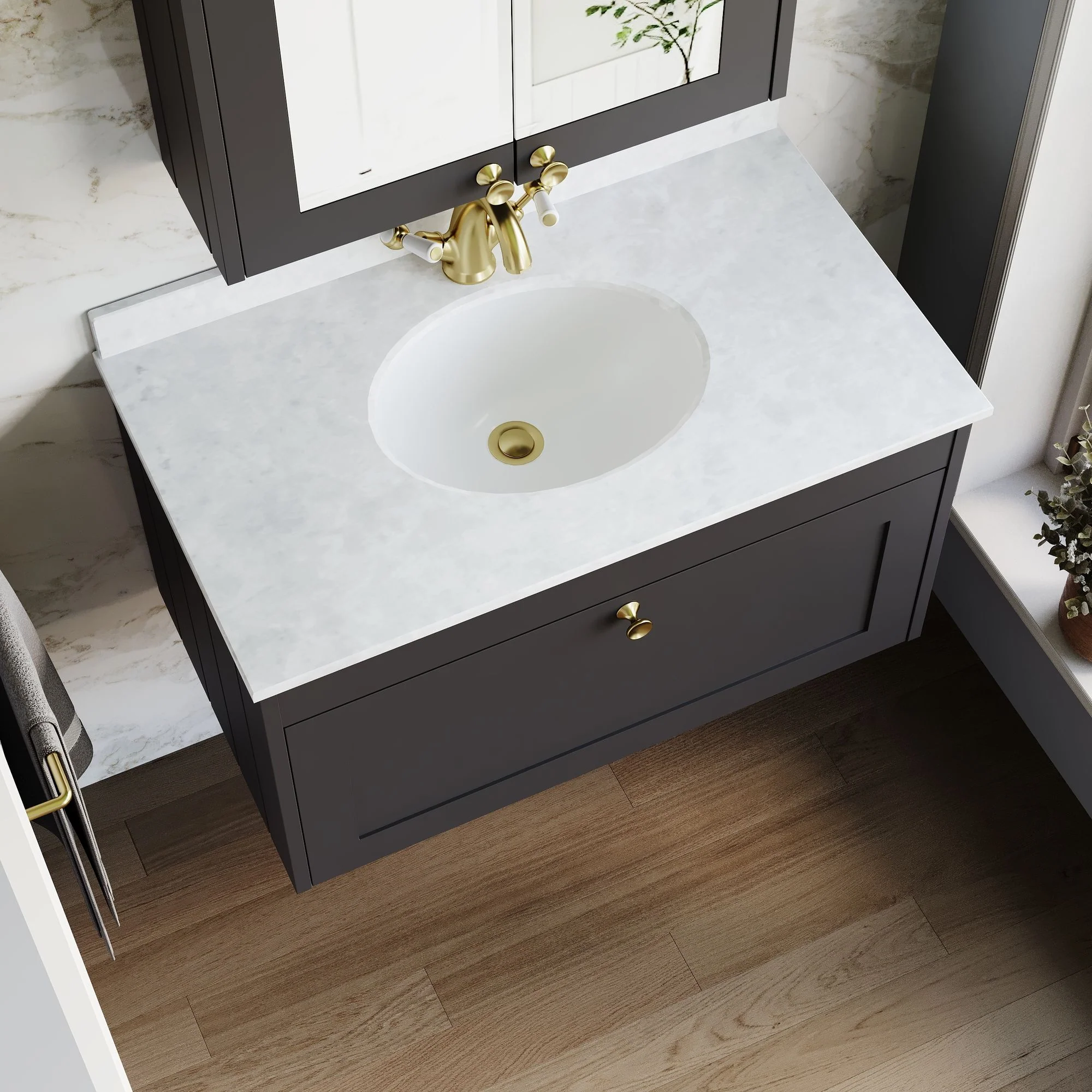 Farlow Shaker Wall Mounted 800mm 1-Drawer Basin Vanity Unit - Satin Soft Black - Image 24