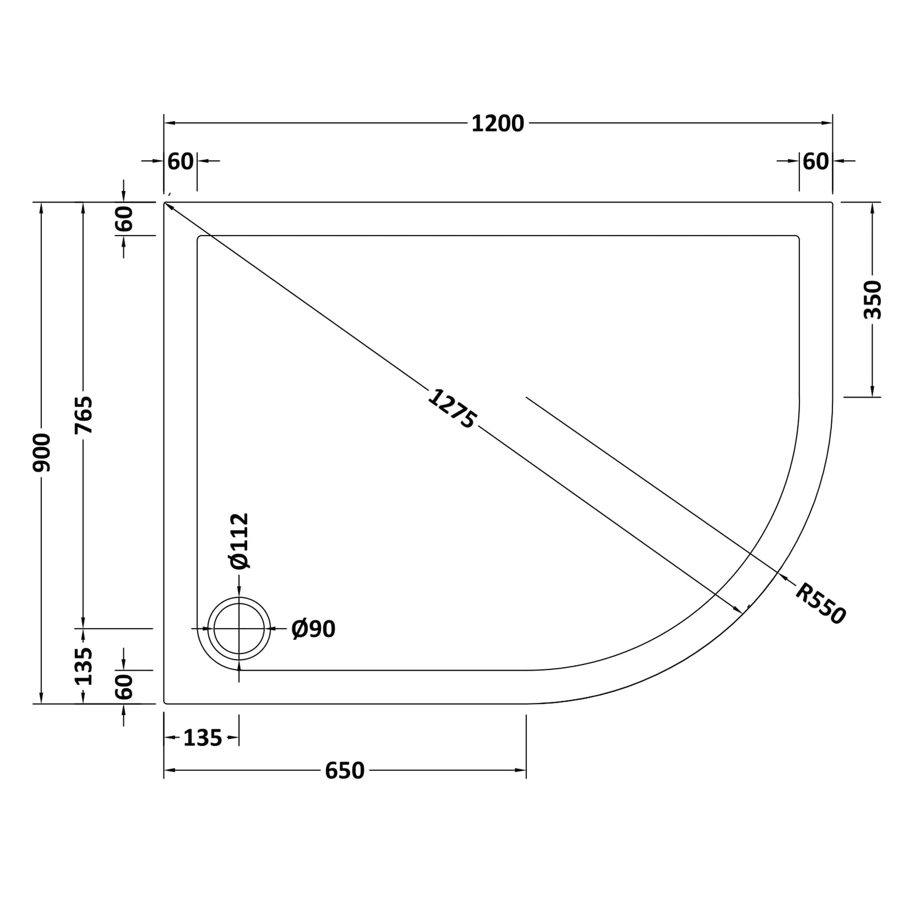 Frameless Single Door 8mm Offset Quadrant Enclosures 1200 x 900 - Dark Tint - Image 6
