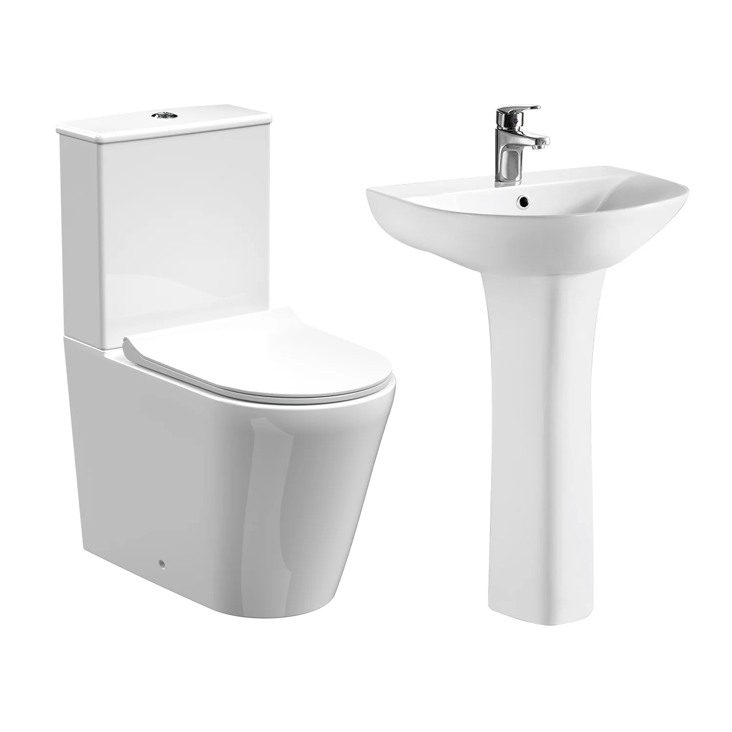 Freya Back to Wall Close Coupled Rimless Toilet & 550mm Full Pedestal Basin