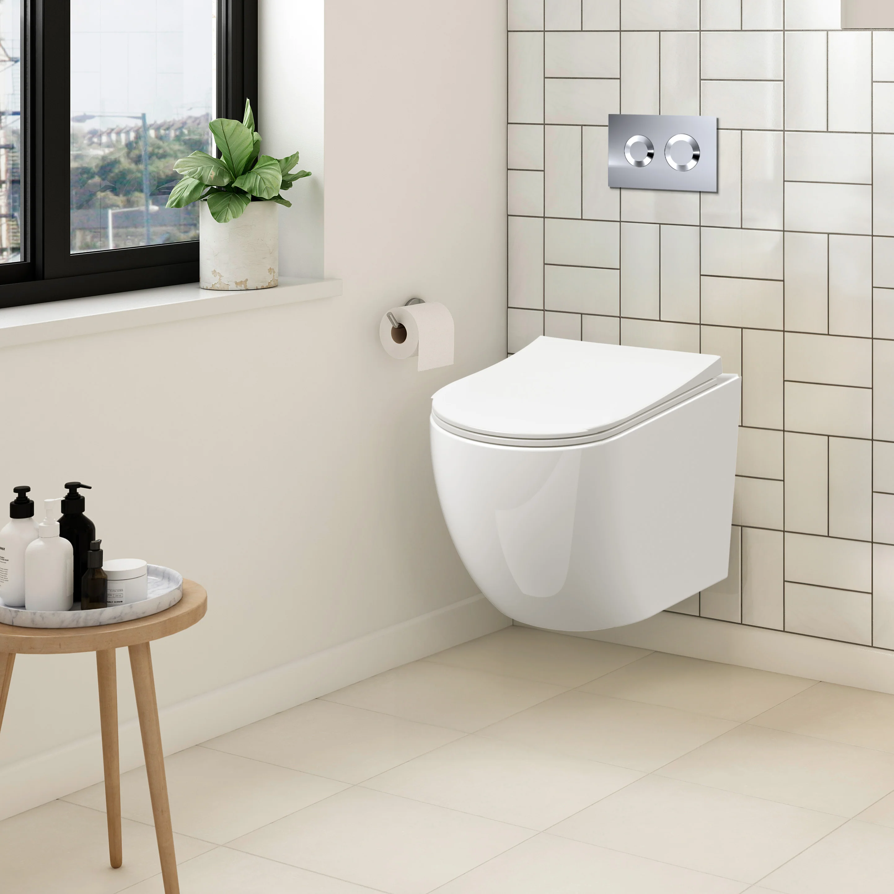 Freya Concealed Cistern Frame Wall Hung Pan & Soft Close Seat - Round Plate - Image 2