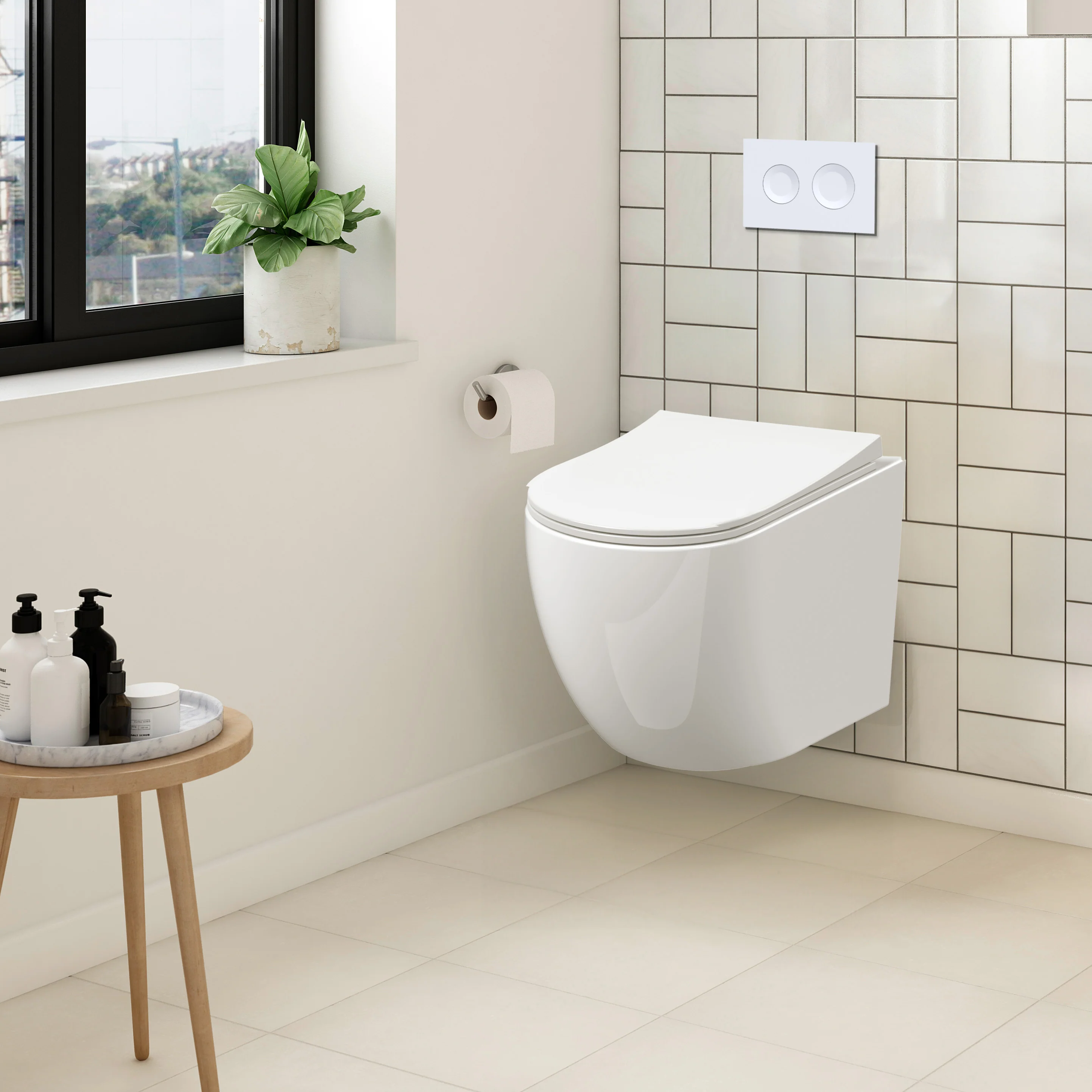 Freya Concealed Cistern Frame Wall Hung Pan & Soft Close Seat - Round Plate - Image 3