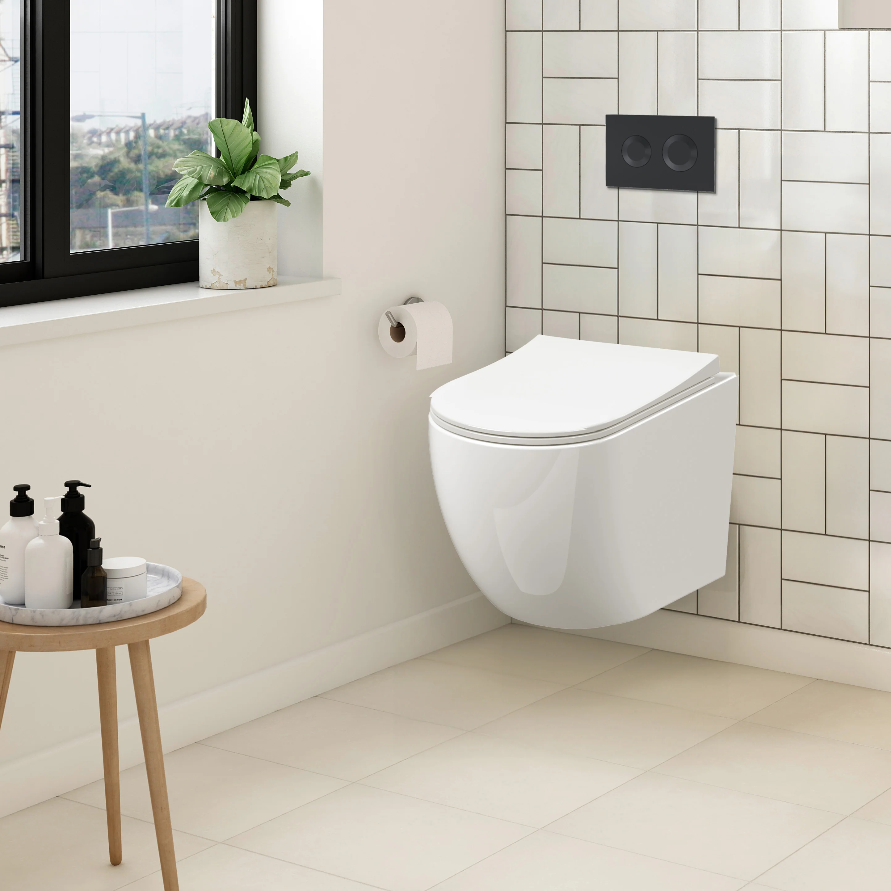 Freya Concealed Cistern Frame Wall Hung Pan & Soft Close Seat - Round Plate - Image 4