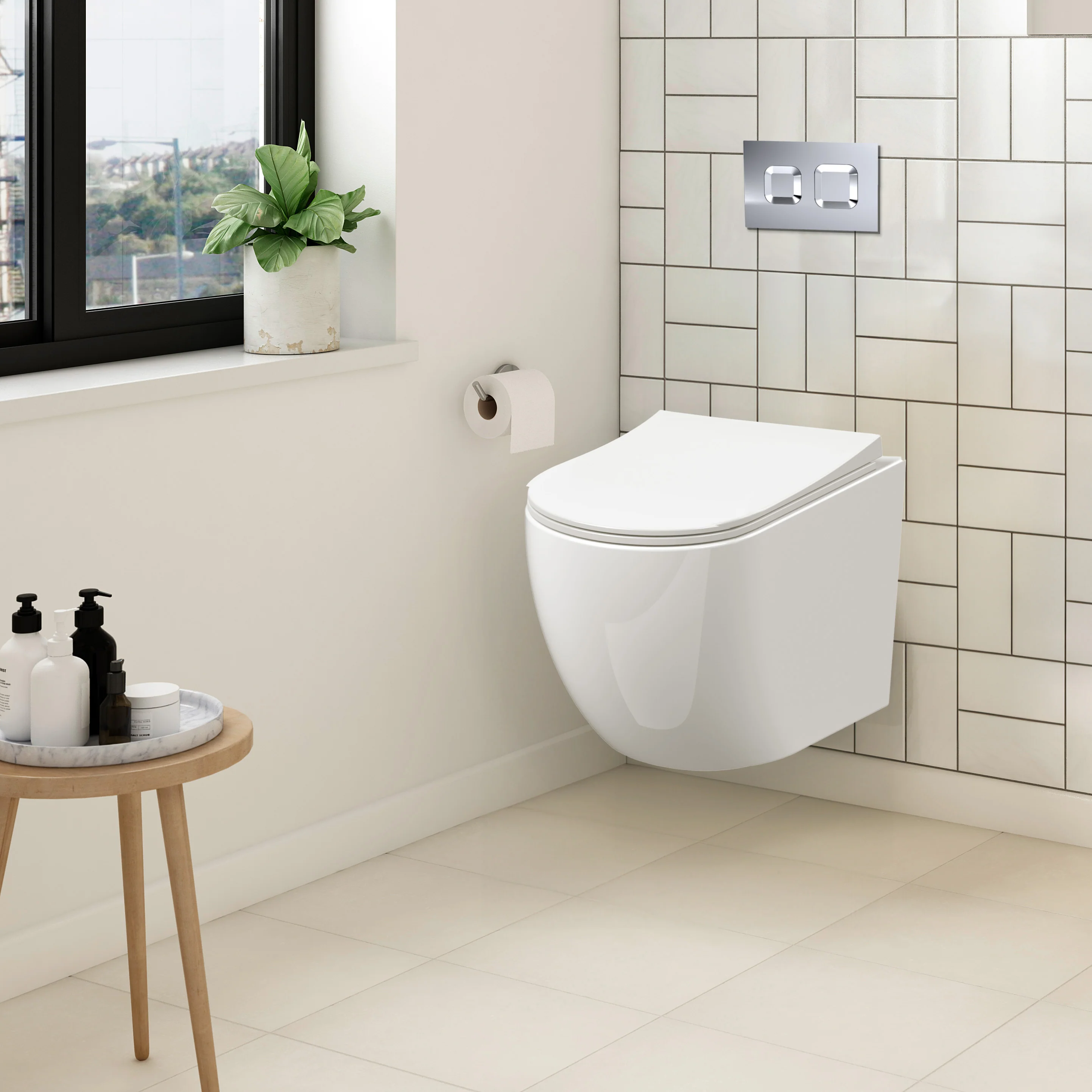Freya Concealed Cistern Frame Wall Hung Pan & Soft Close Seat - Square Plate - Image 2