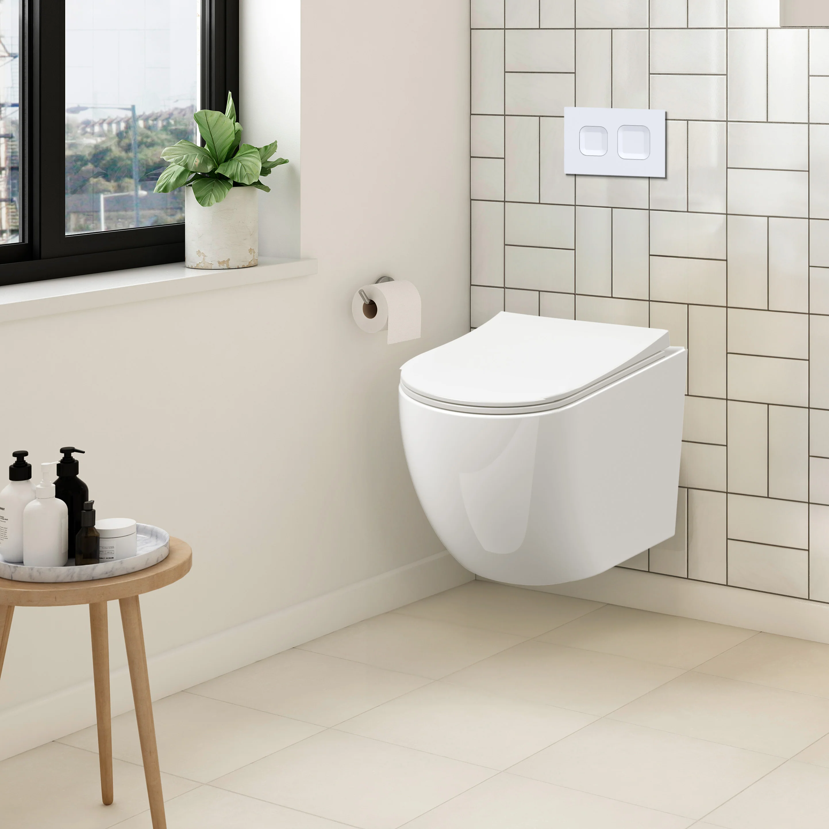 Freya Concealed Cistern Frame Wall Hung Pan & Soft Close Seat - Square Plate - Image 3