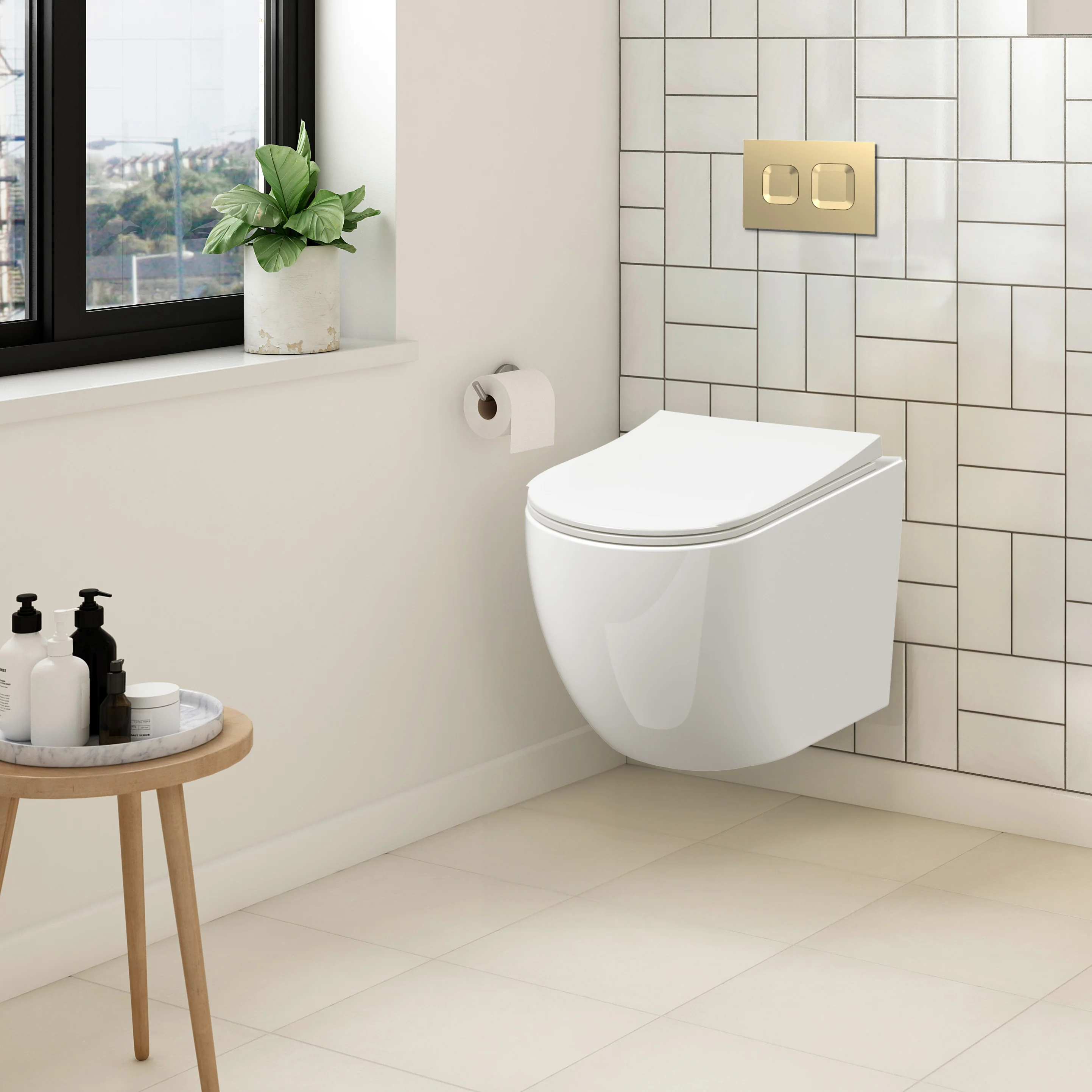 Freya Concealed Cistern Frame Wall Hung Pan & Soft Close Seat - Square Plate - Image 5