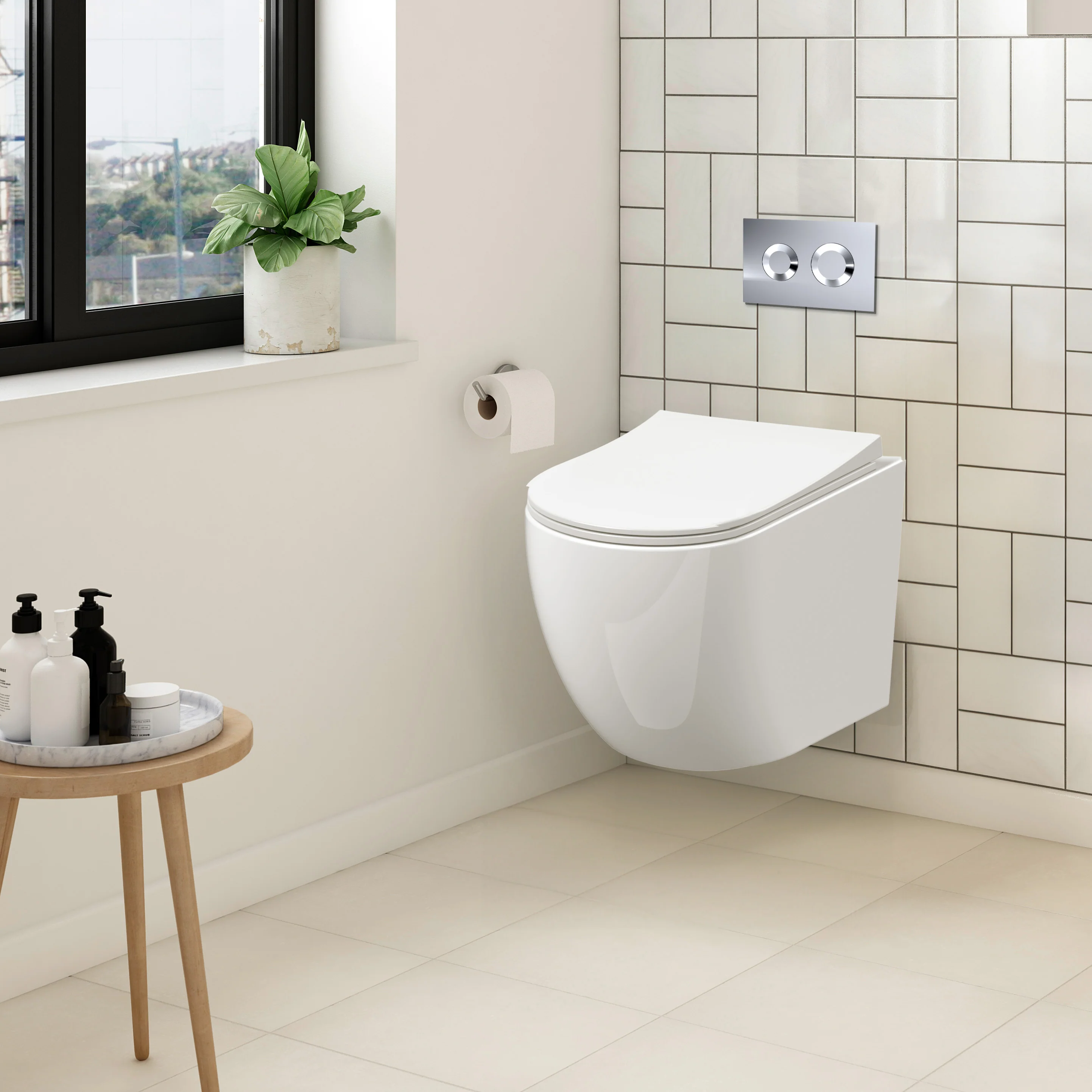 Freya Mid-Height Concealed Cistern Frame Wall Hung Pan & Soft Close Seat - Round Plate - Image 2