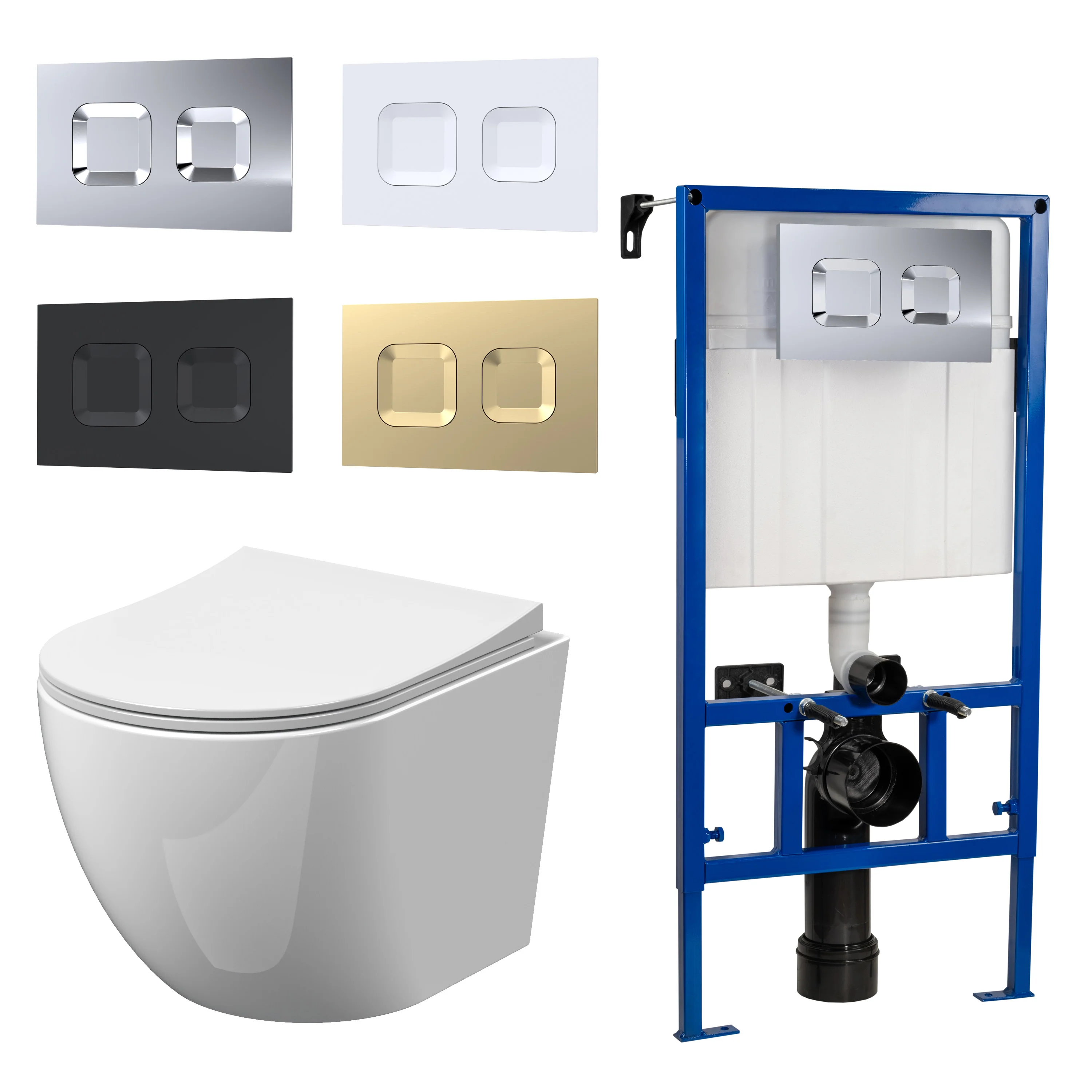 Freya Mid-Height Concealed Cistern Frame Wall Hung Pan & Soft Close Seat - Square Plate