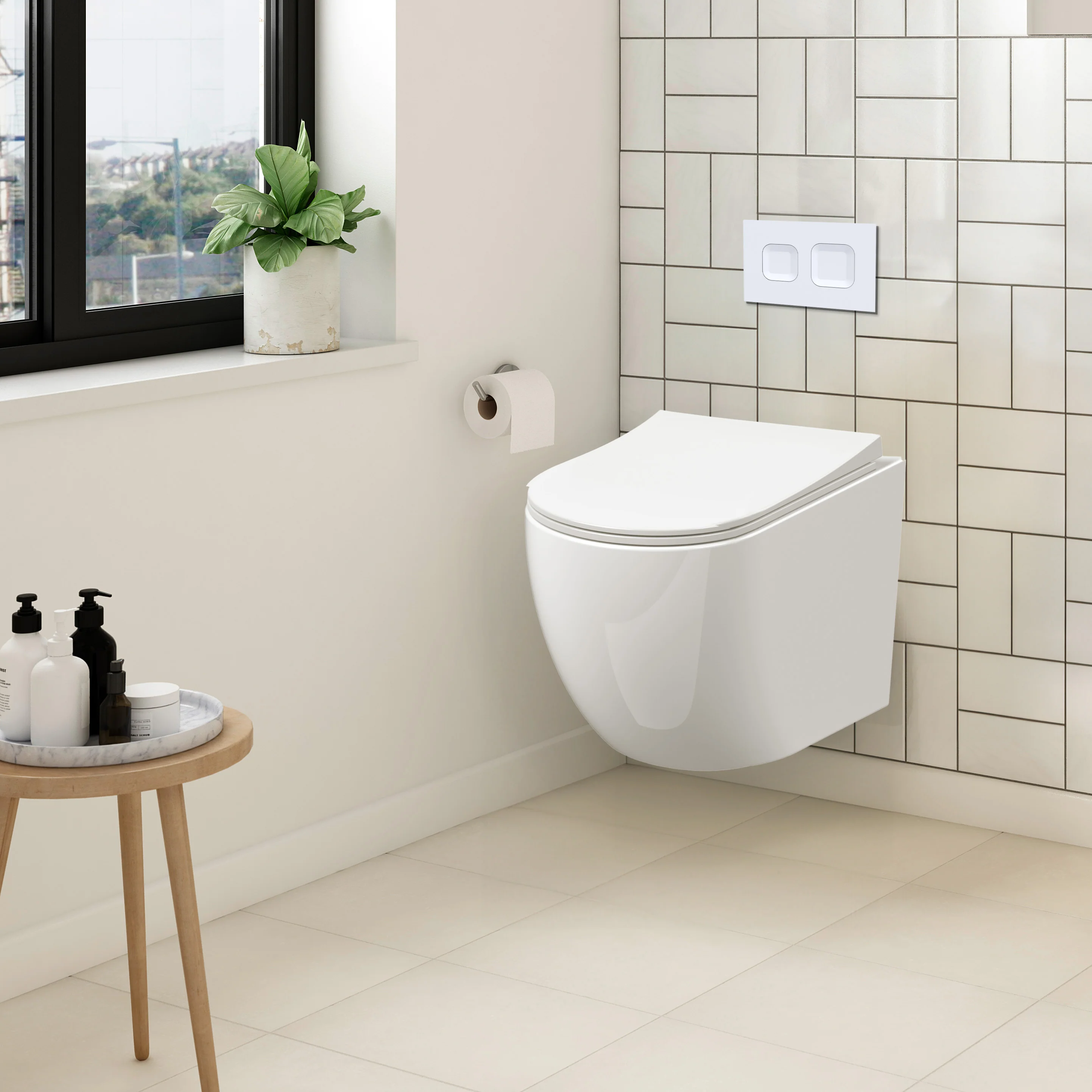 Freya Mid-Height Concealed Cistern Frame Wall Hung Pan & Soft Close Seat - Square Plate - Image 3