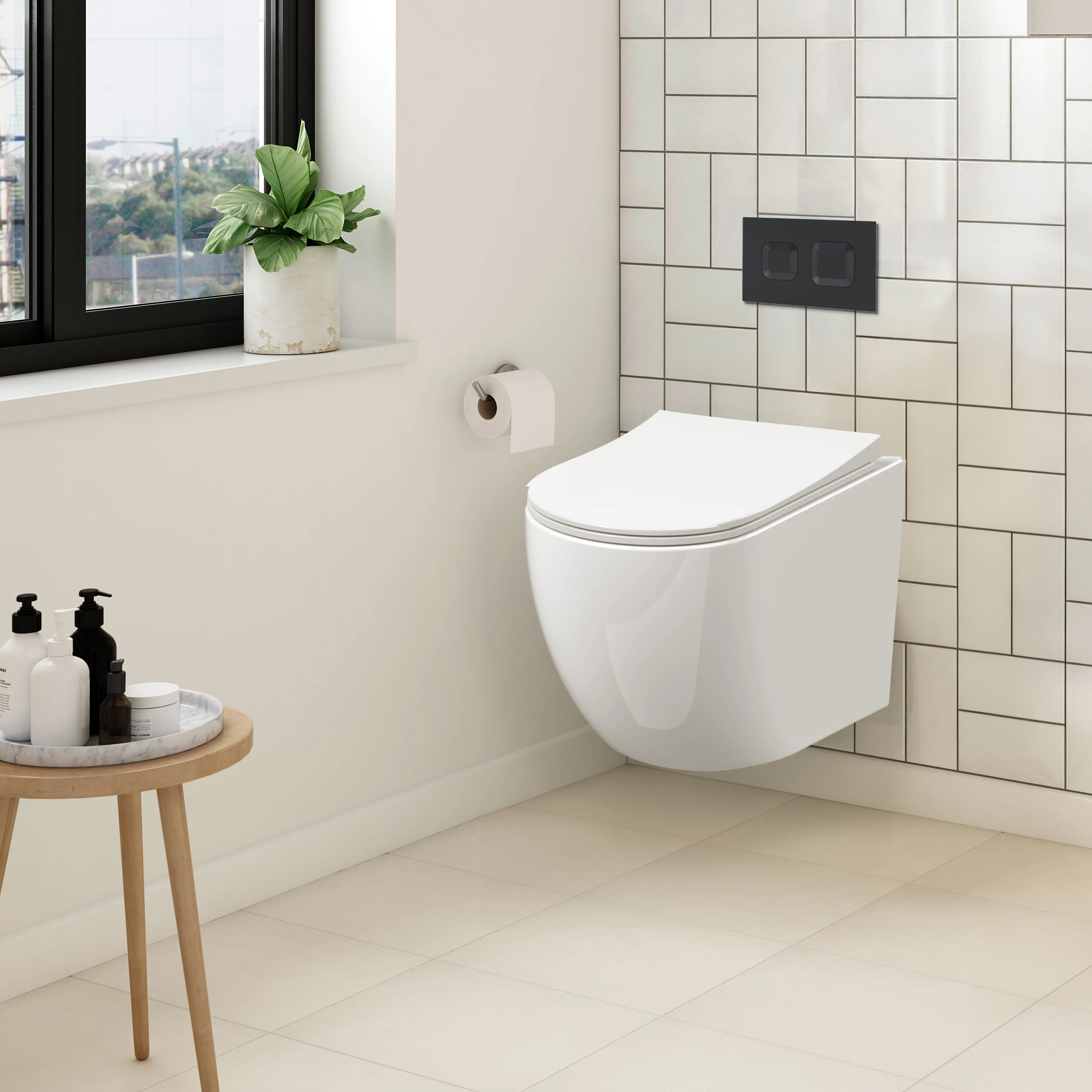 Freya Mid-Height Concealed Cistern Frame Wall Hung Pan & Soft Close Seat - Square Plate - Image 4