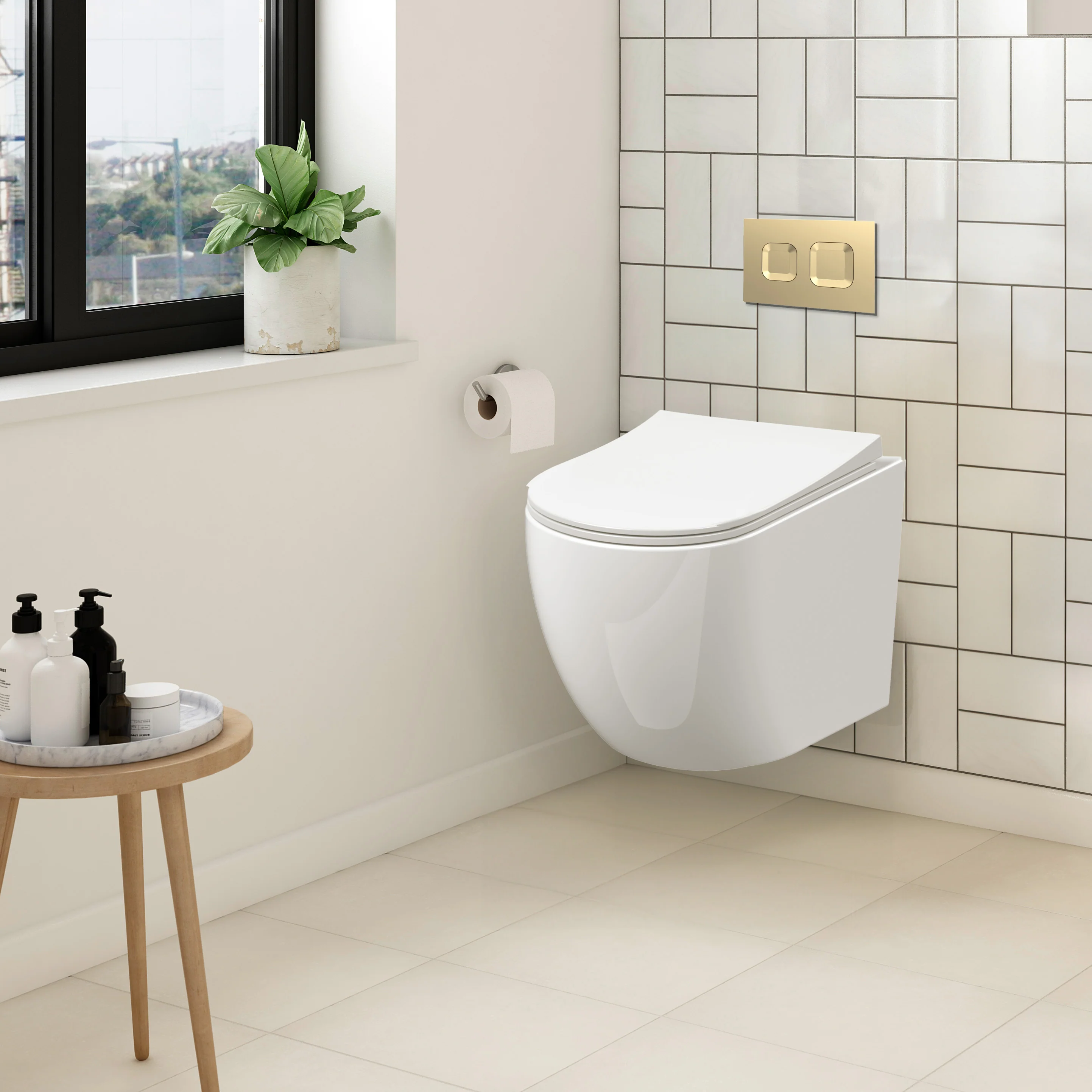 Freya Mid-Height Concealed Cistern Frame Wall Hung Pan & Soft Close Seat - Square Plate - Image 5