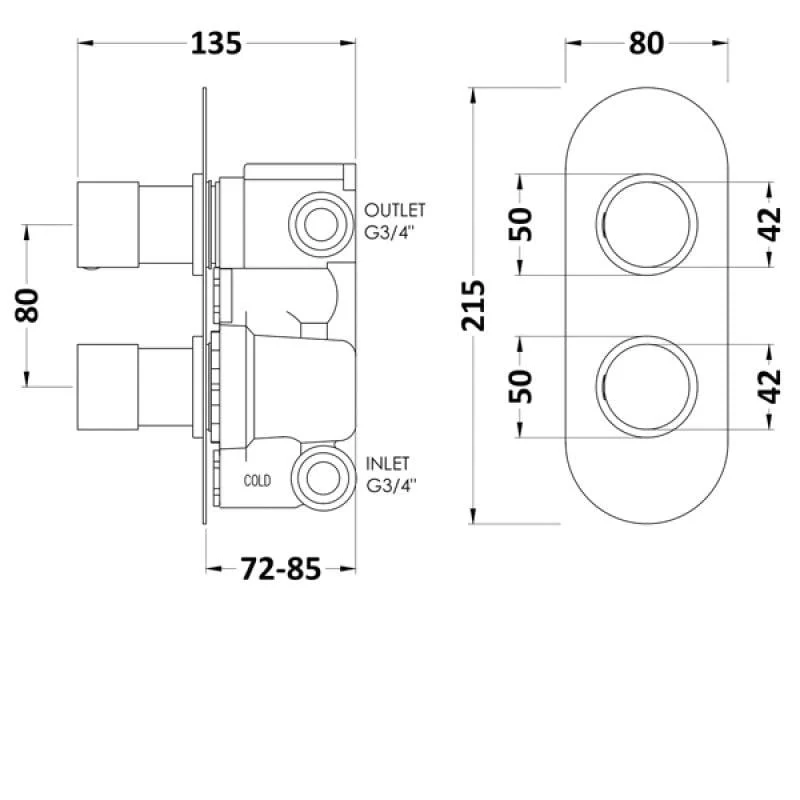 Giro Round Concealed Shower Valve with Diverter Dual Handle Chrome - Image 2