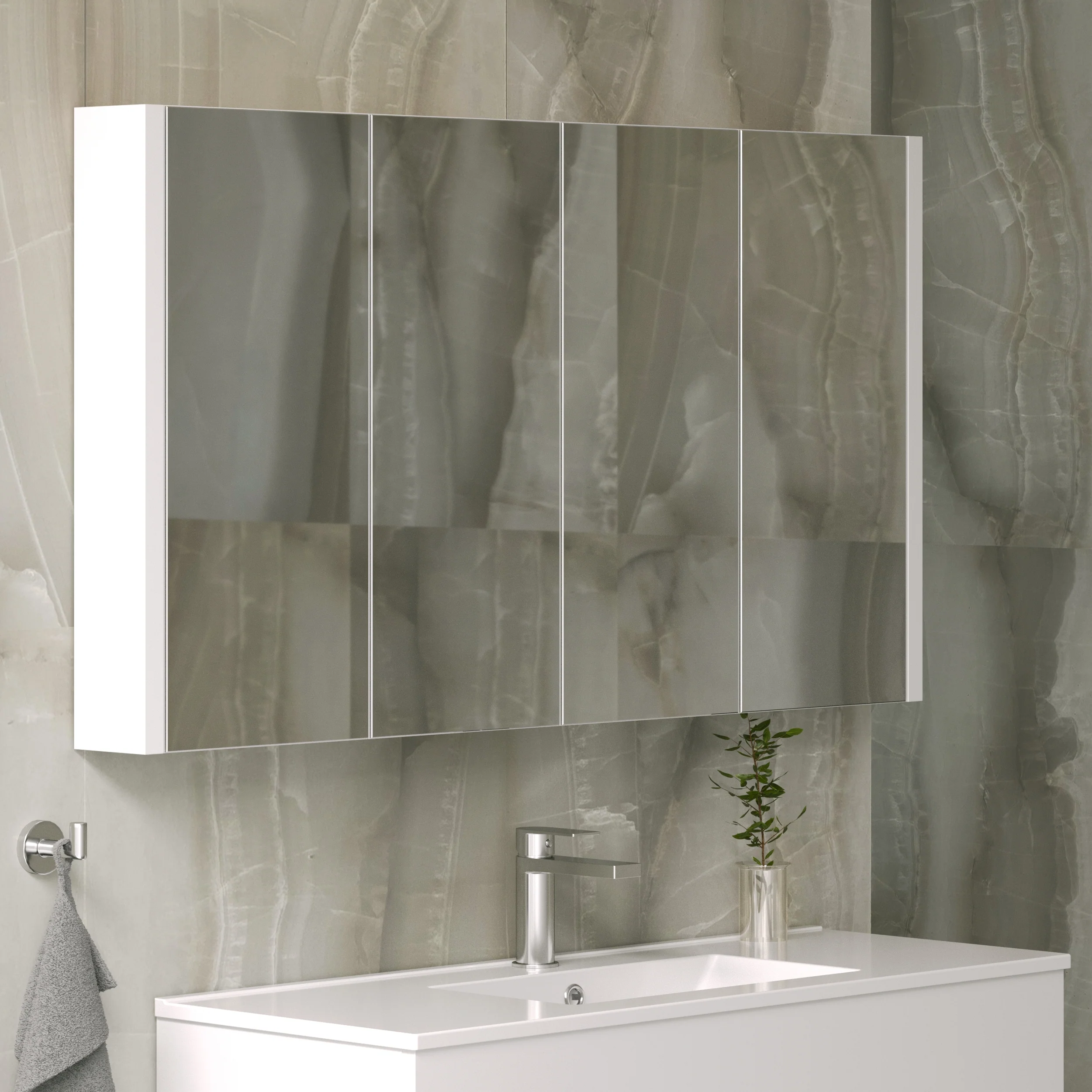 Nova Gloss White 1200mm 4 Door Mirror Cabinet - Image 2