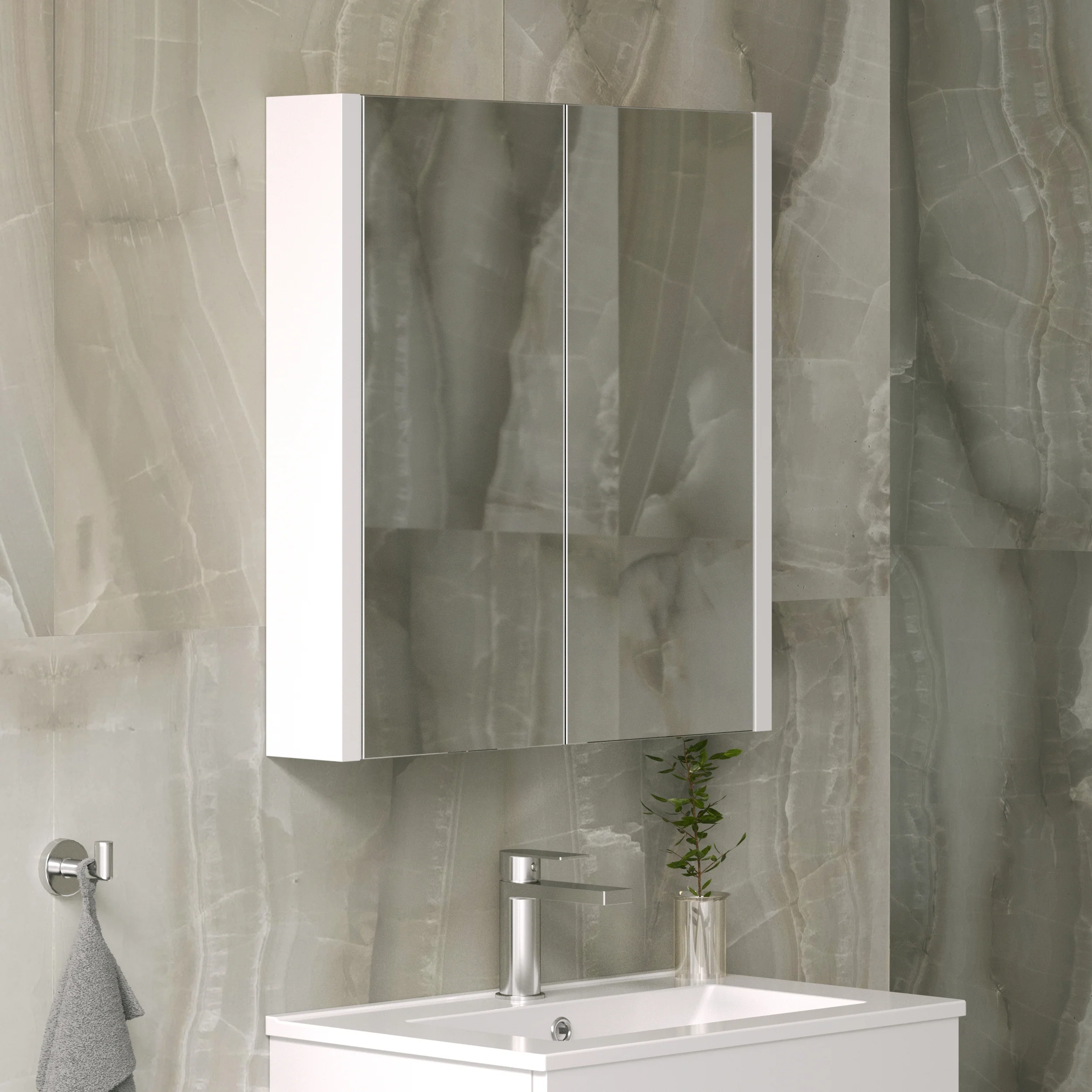 Nova Gloss White 600mm 2-Door Mirror Cabinet - Image 2