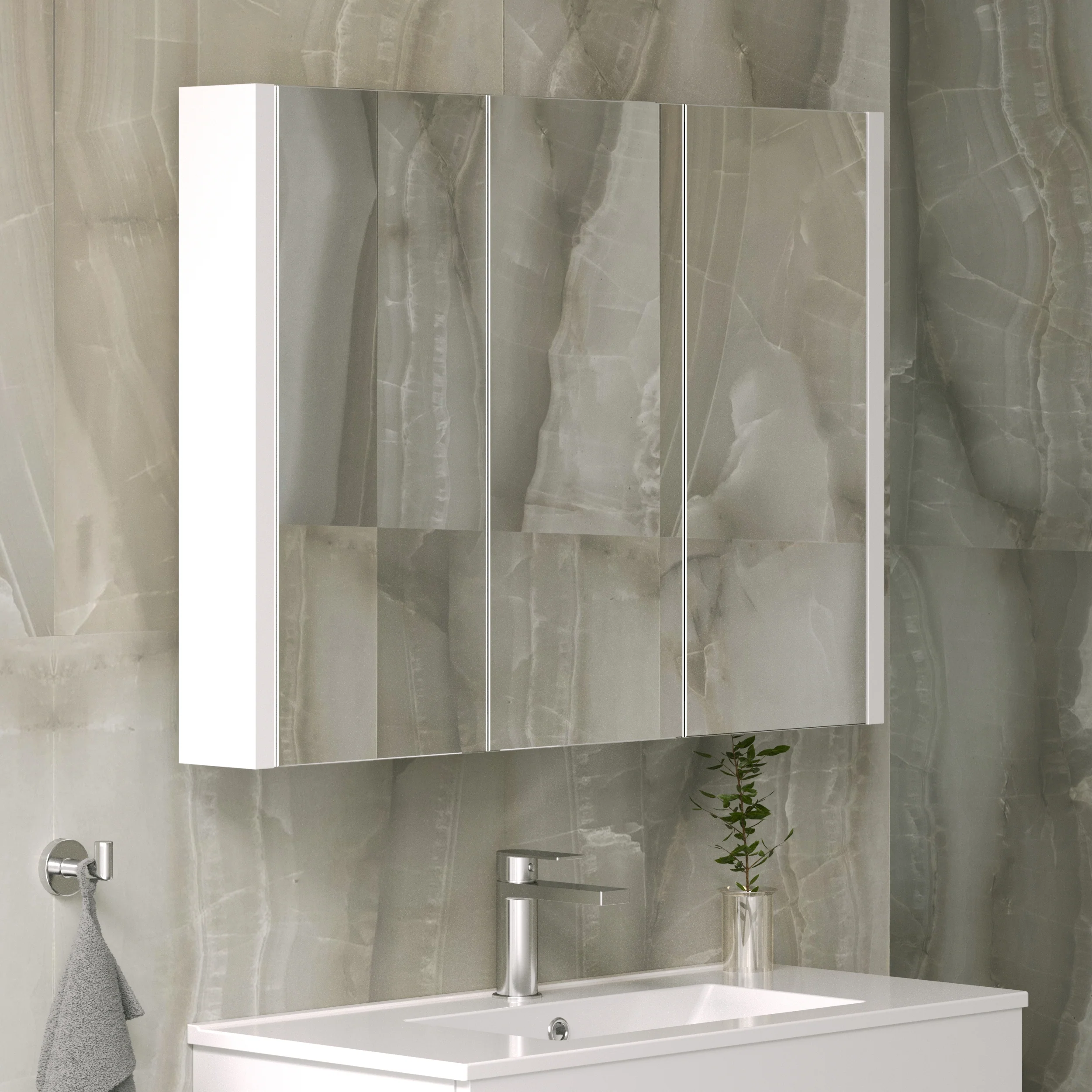 Nova Gloss White 900mm 3 Door Mirror Cabinet - Image 2