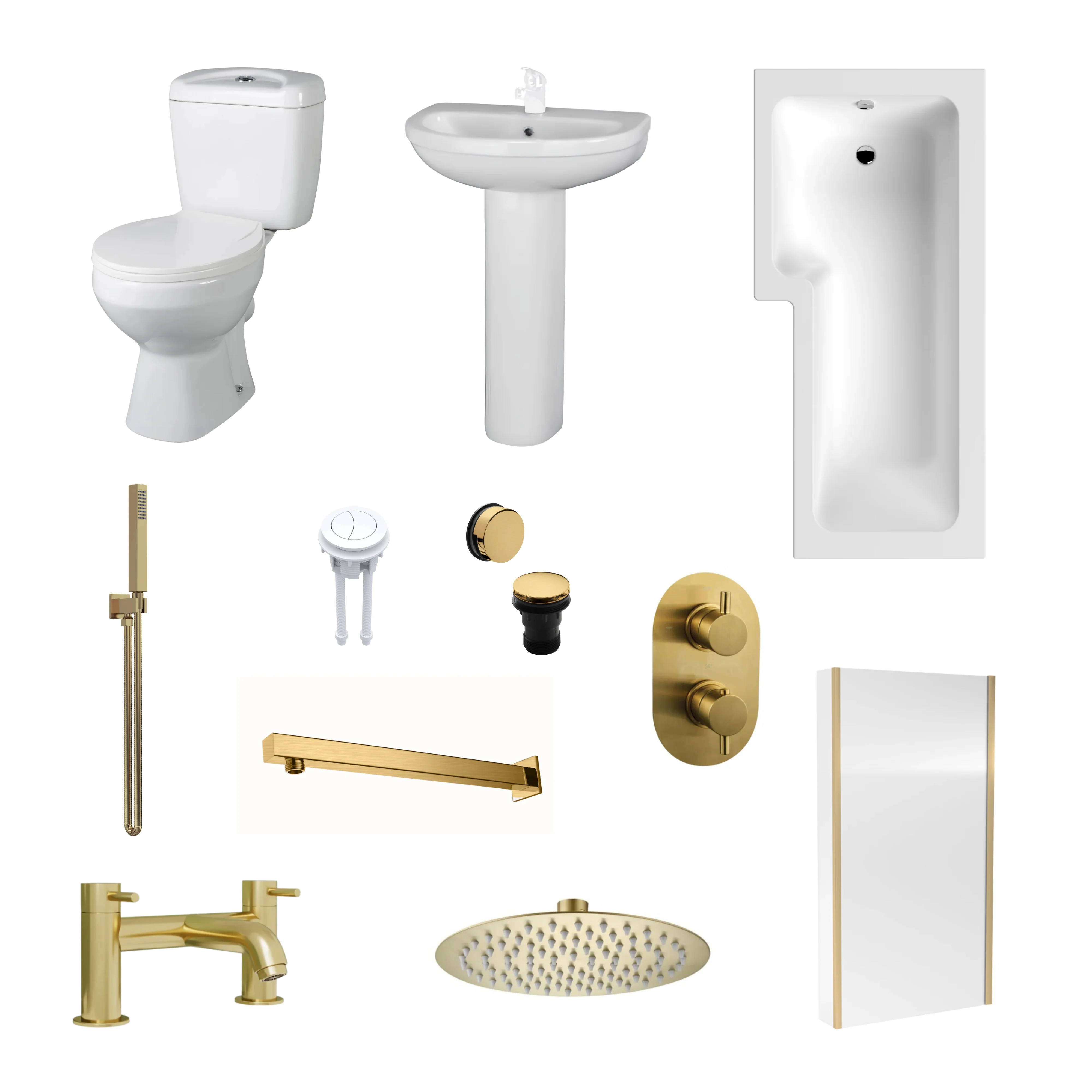 Hadley L Shape Shower Bathroom Suite - Brushed Brass - 1600