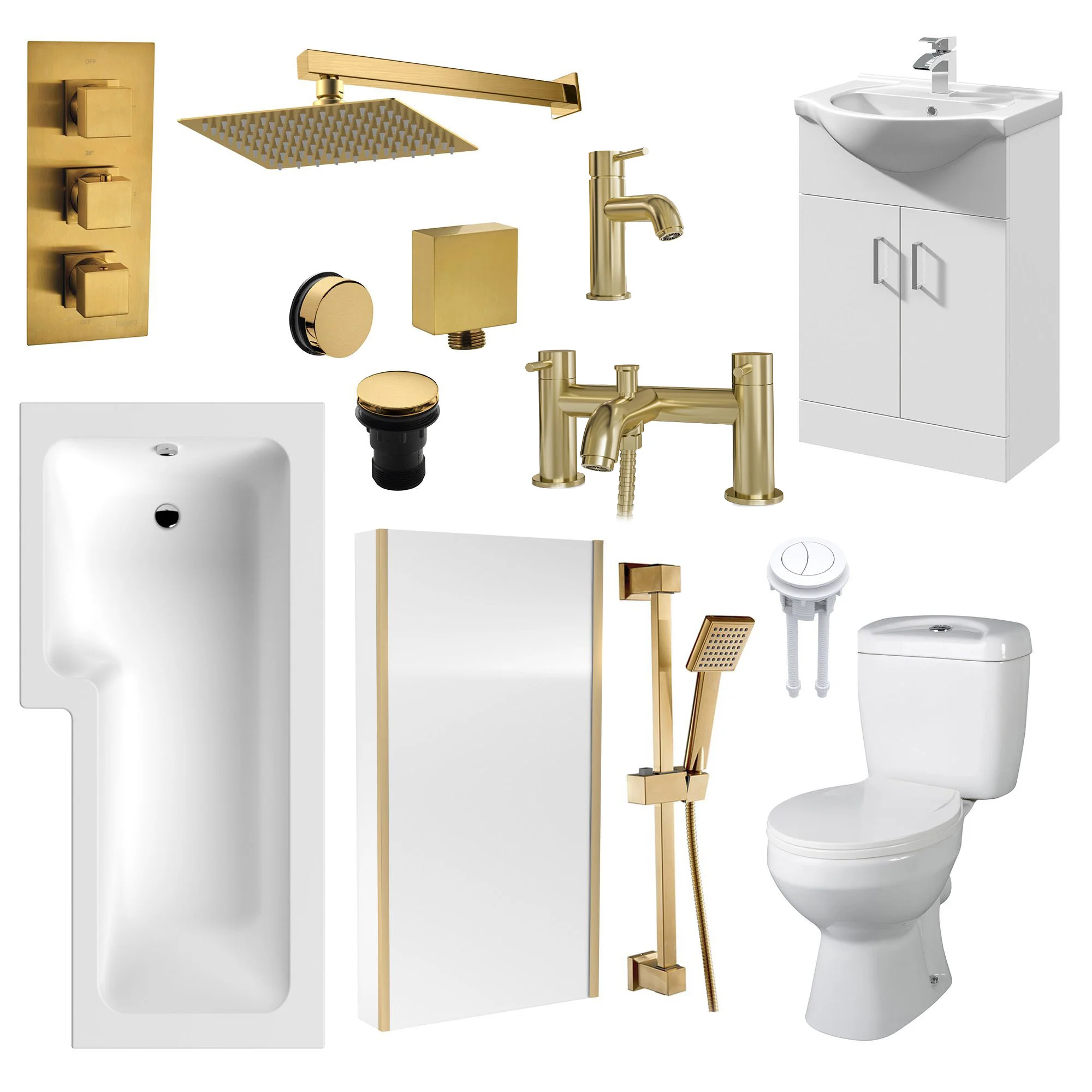Hadley L Shape Shower Vanity Bathroom Suite - Brushed Brass - 1700 - Image 2