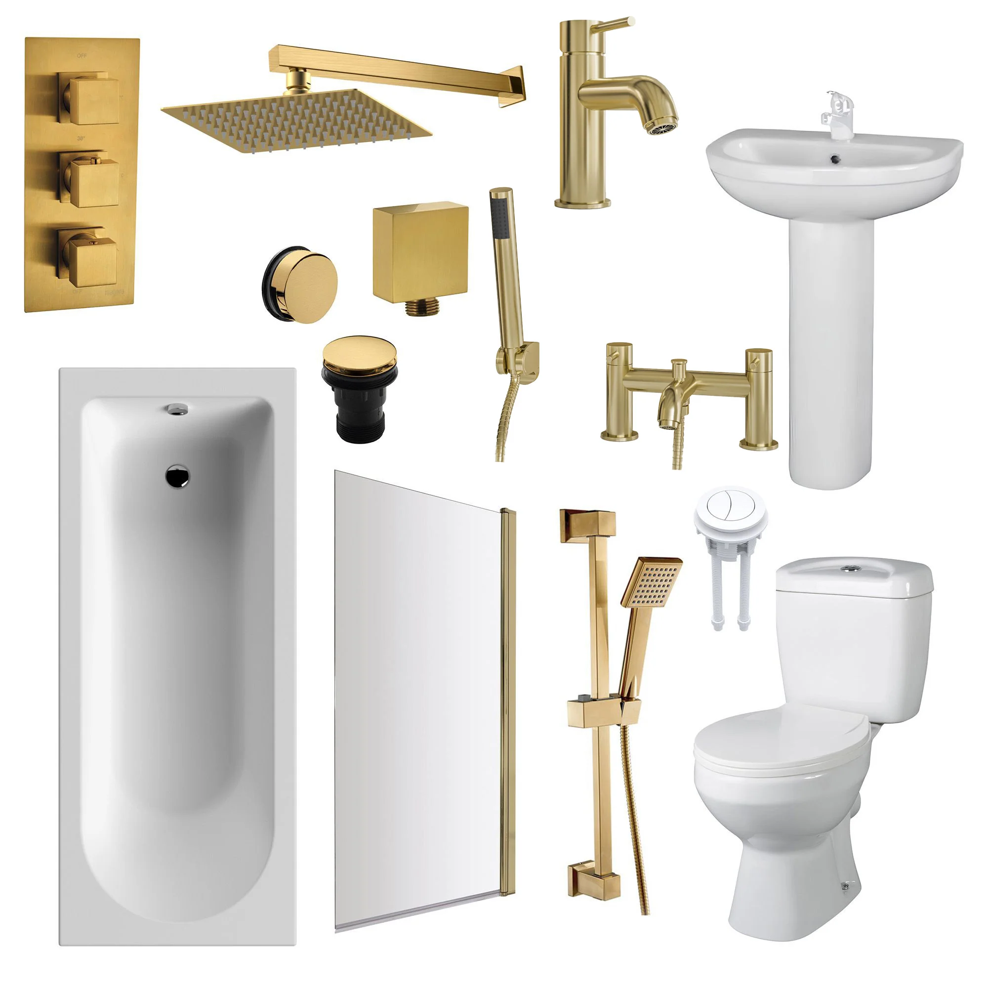 Hadley Shower Bathroom Suite - Brushed Brass - 1600 x 700 - Image 2