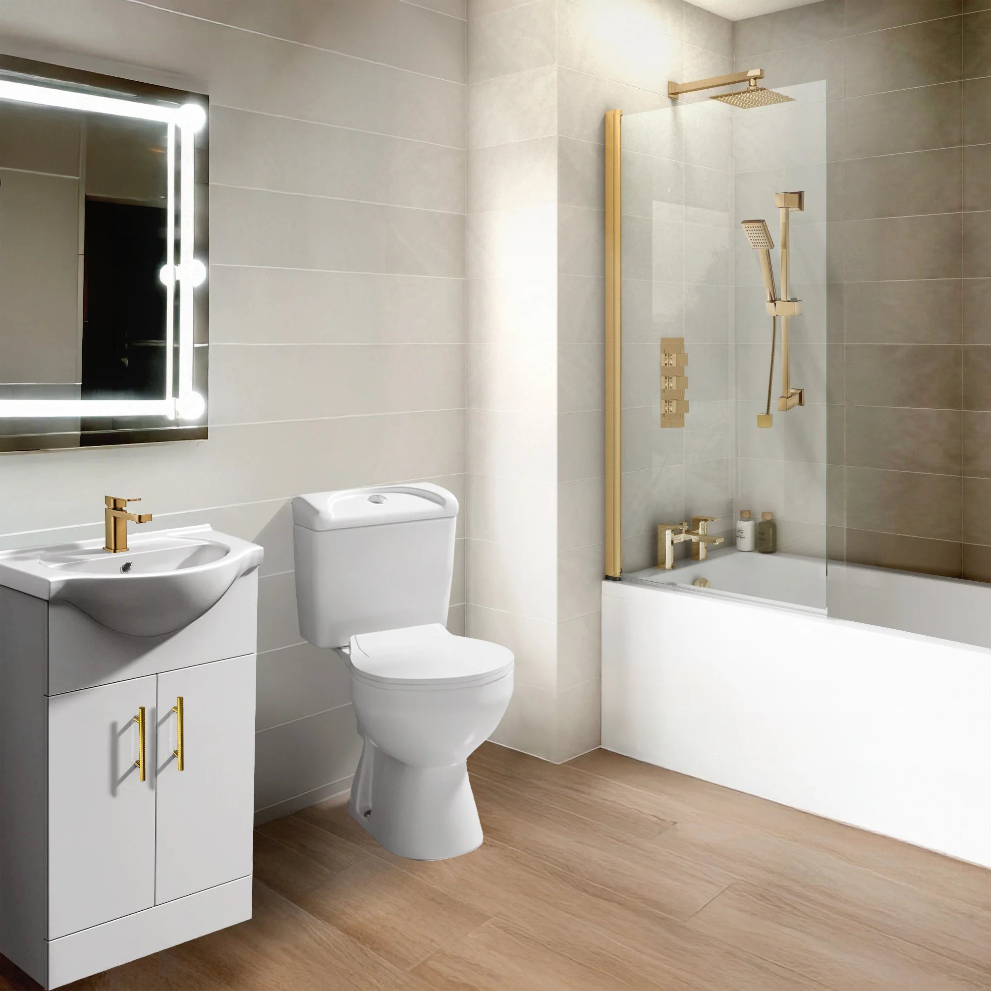 Hadley Shower Vanity Bathroom Suite - Brushed Brass - 1800 x 800