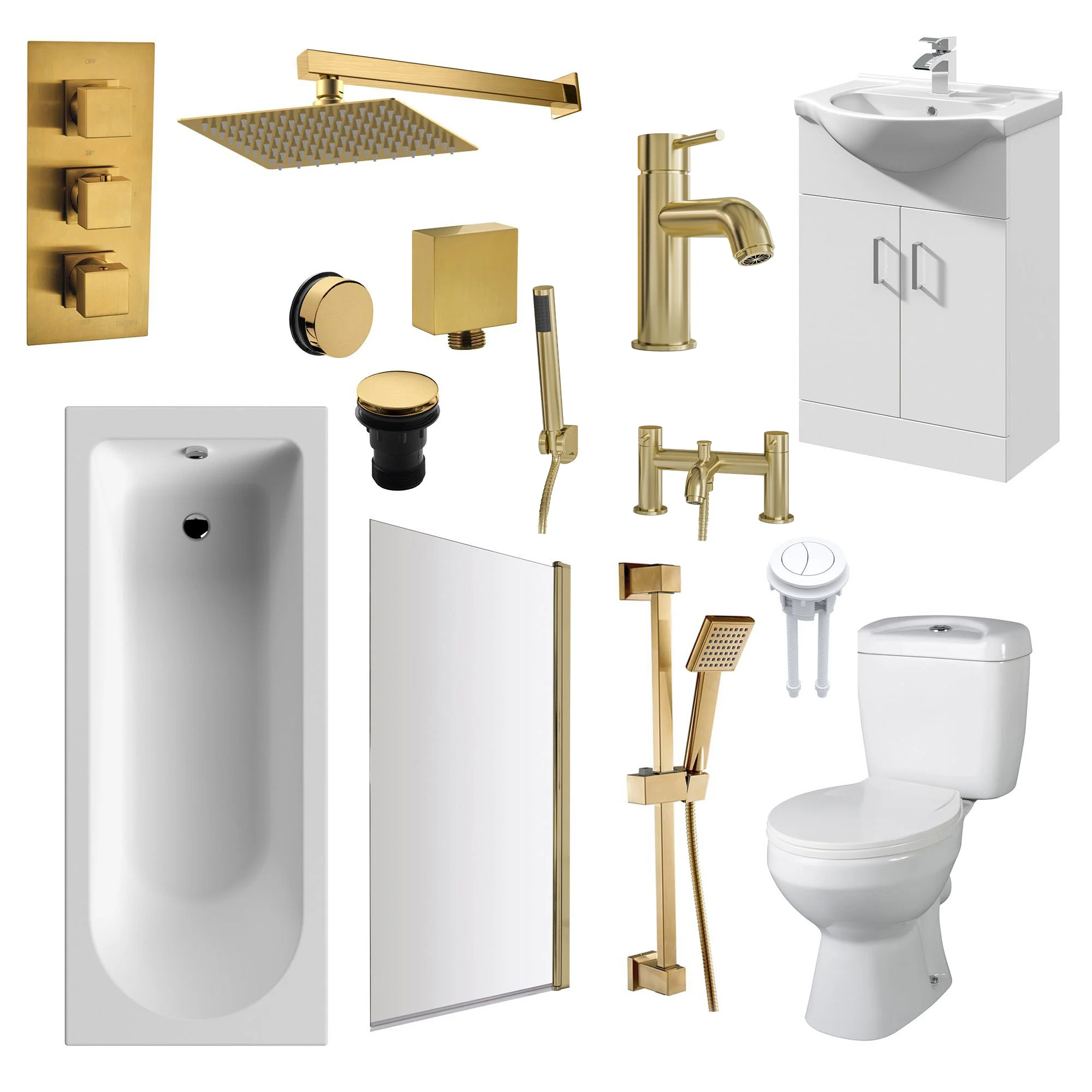 Hadley Shower Vanity Bathroom Suite - Brushed Brass - 1800 x 800 - Image 2