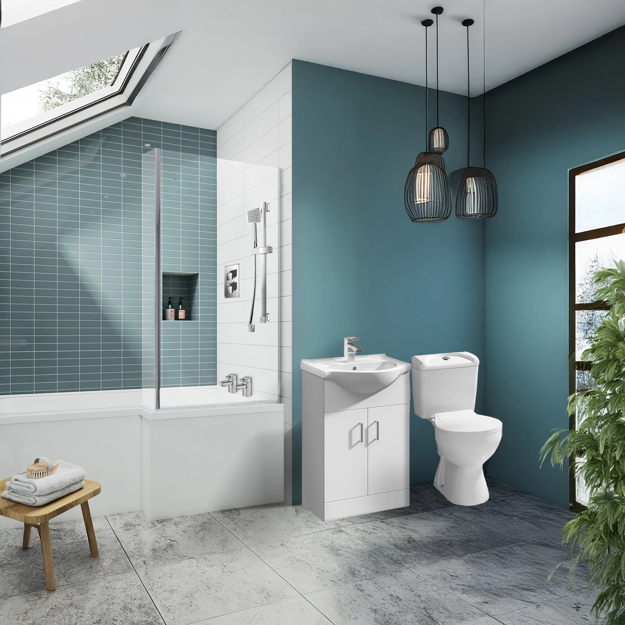 Holborn L Shape Shower Vanity Bathroom Suite - 1700