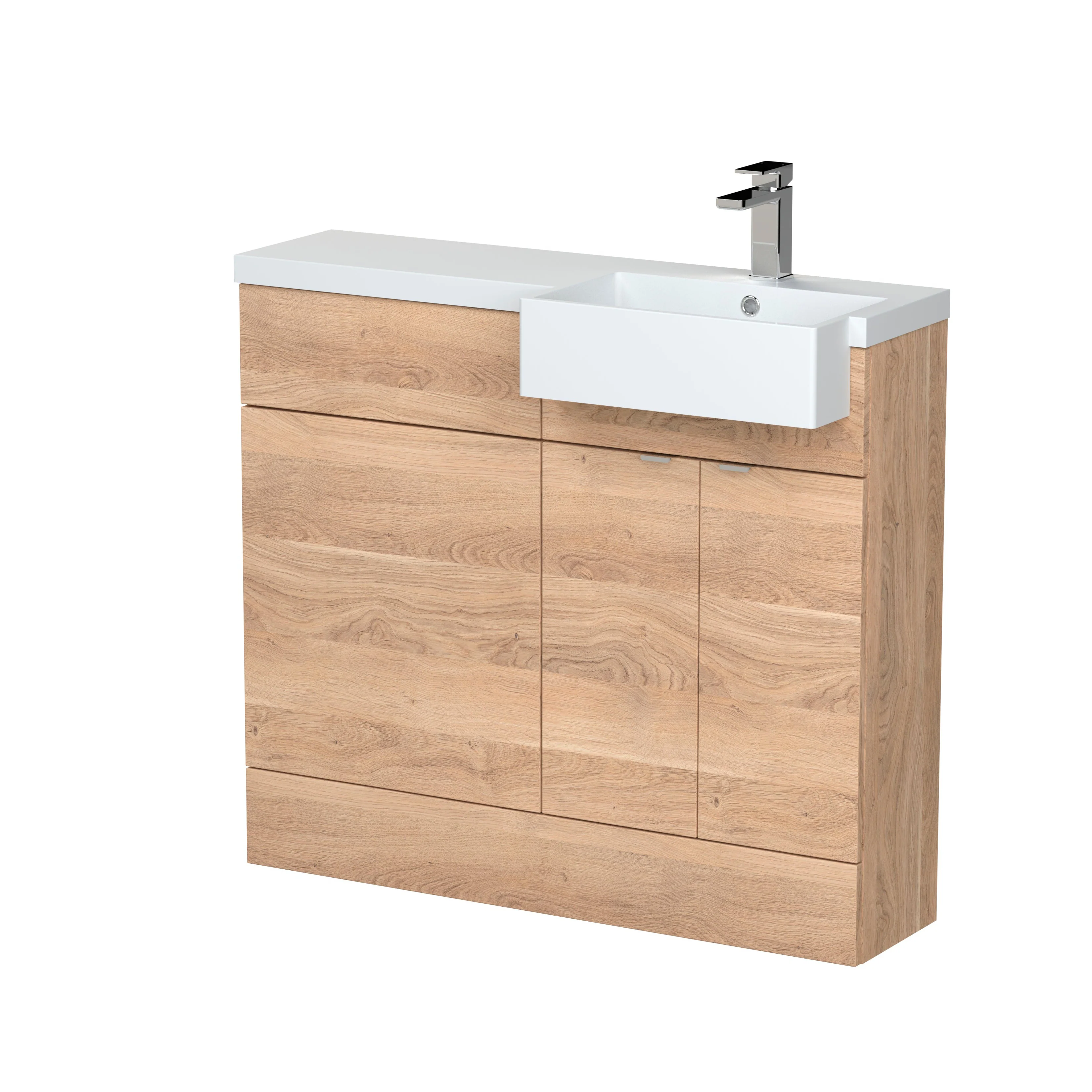 Hudson Reed Fusion Floorstanding Combination Unit & Semi Recessed Square Basin 1000mm (2-Door) Right - Bleached Oak