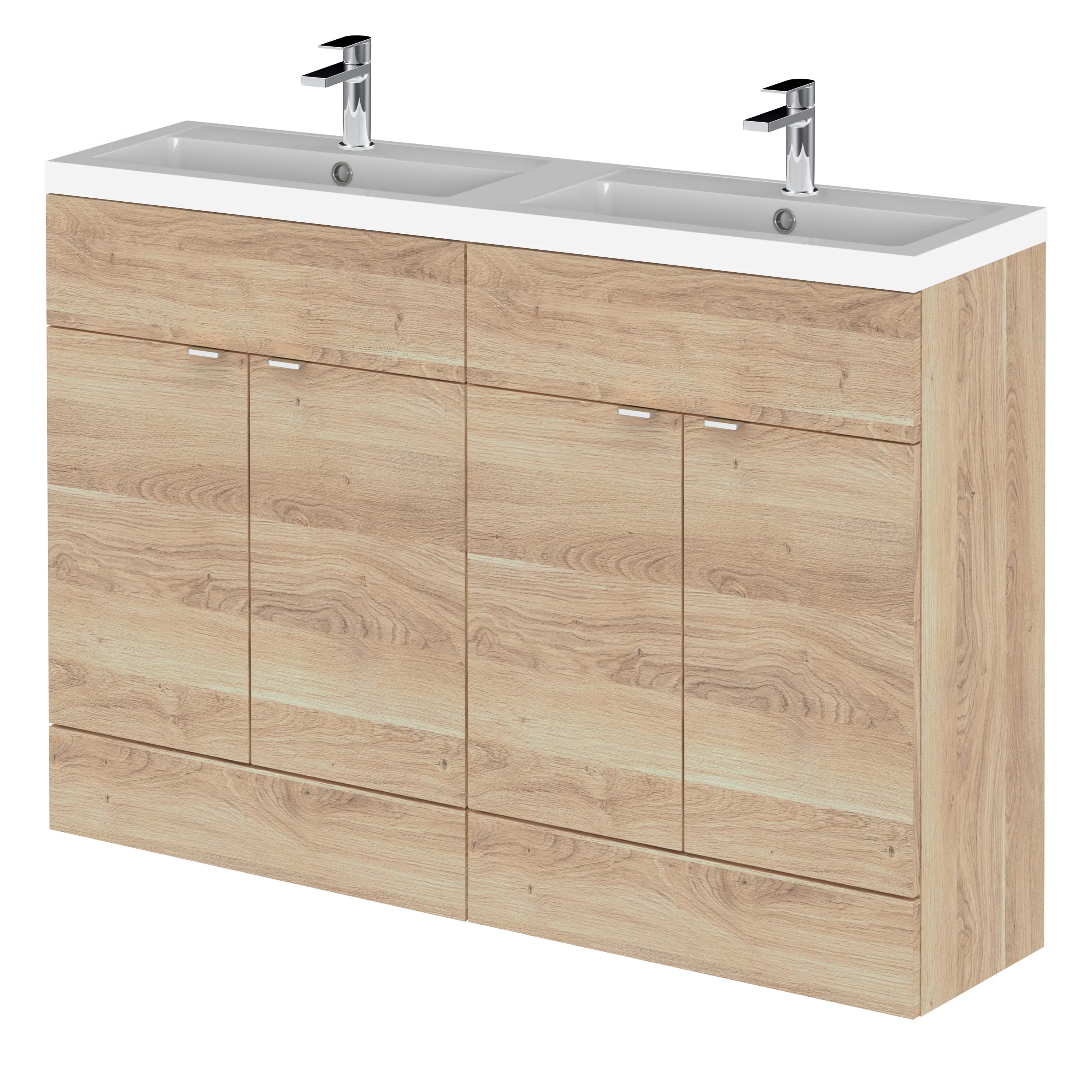 Hudson Reed Fusion Floorstanding Vanity Unit & Polymarble Basin 1200mm (4 Door) - Bleached Oak