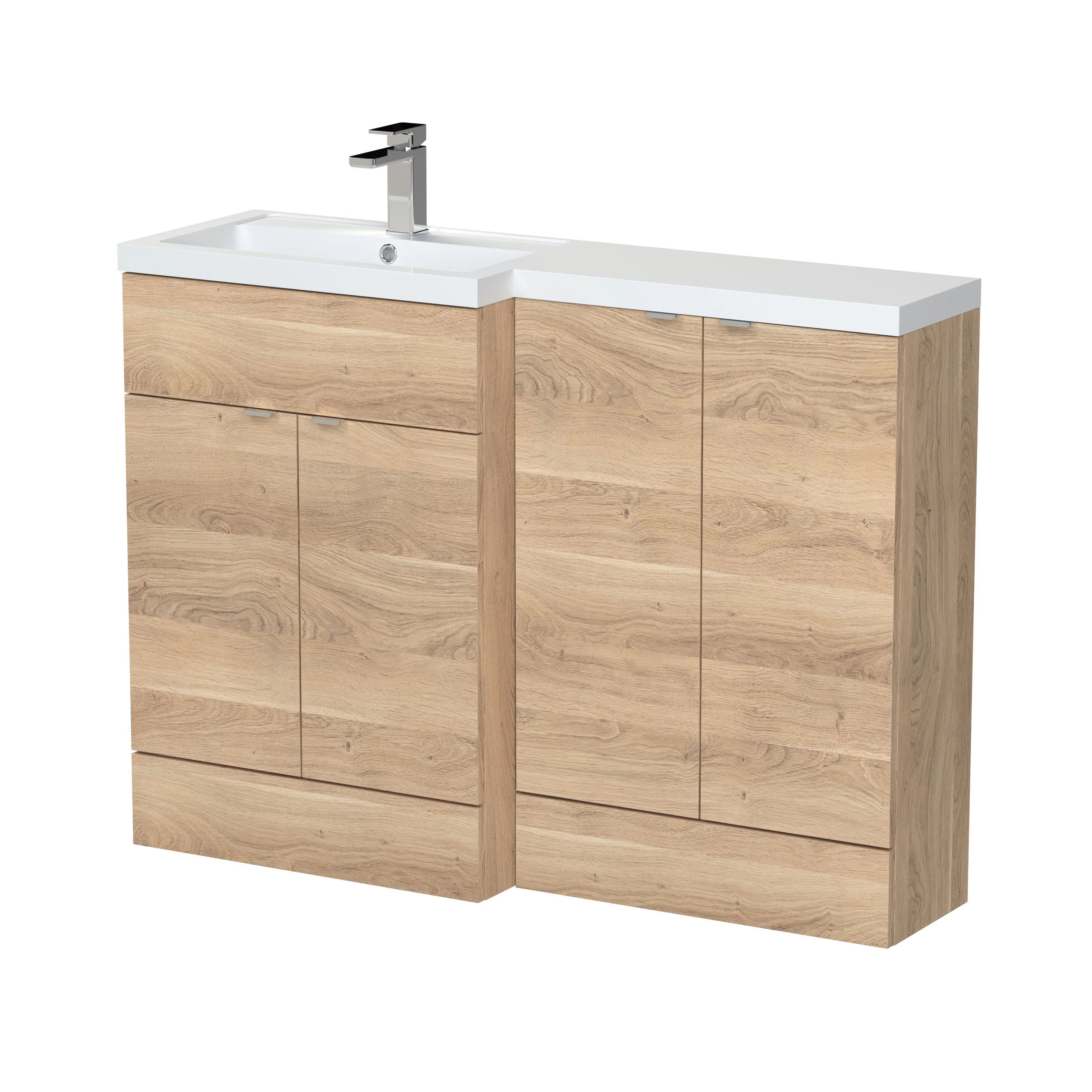 Hudson Reed Fusion Floorstanding Combination Unit & L-Shape Polymarble Basin 1200mm (4 Door) Left - Bleached Oak