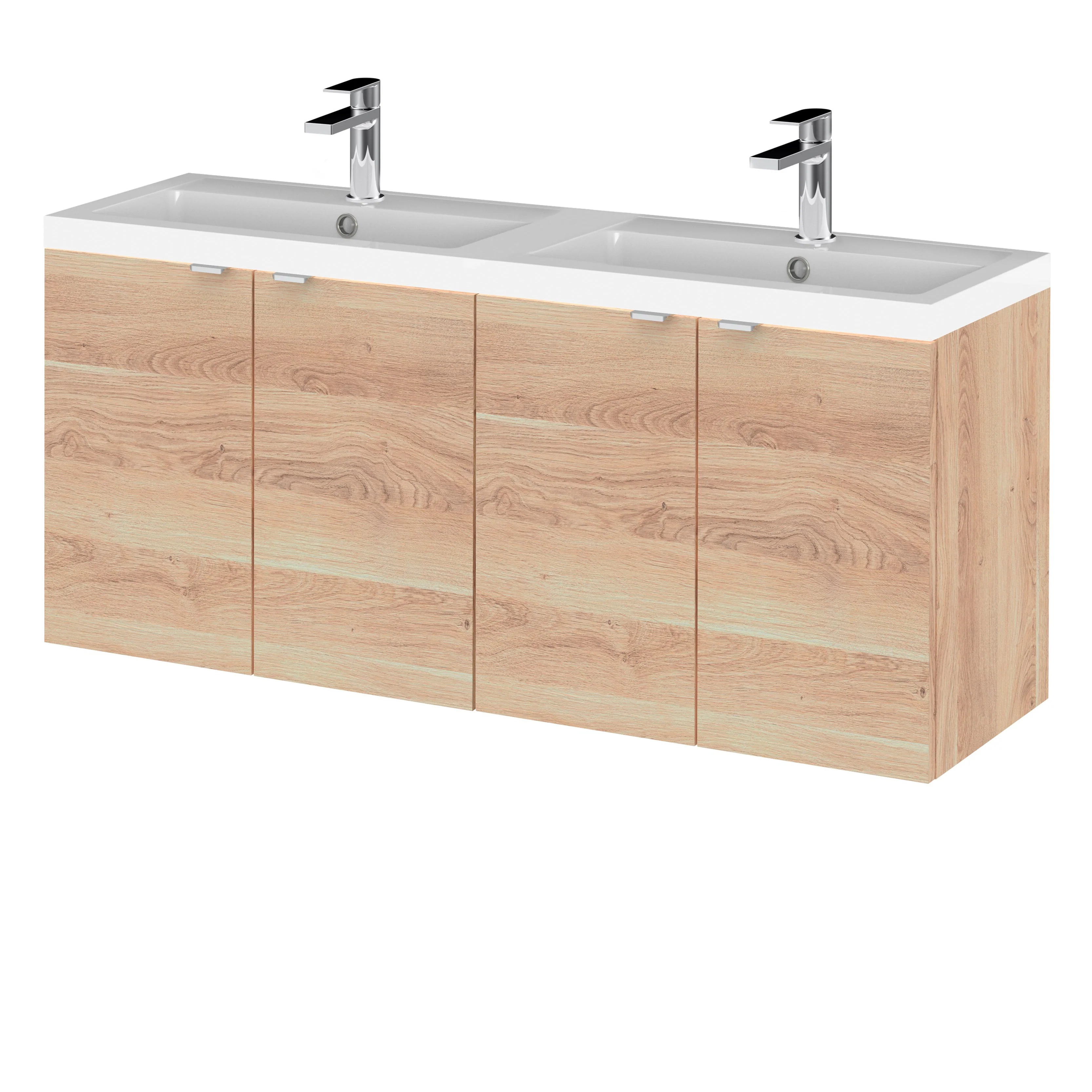 Hudson Reed Fusion Wall Hung Vanity Unit & Ceramic Basin 1200mm (4 Door) - Bleached Oak