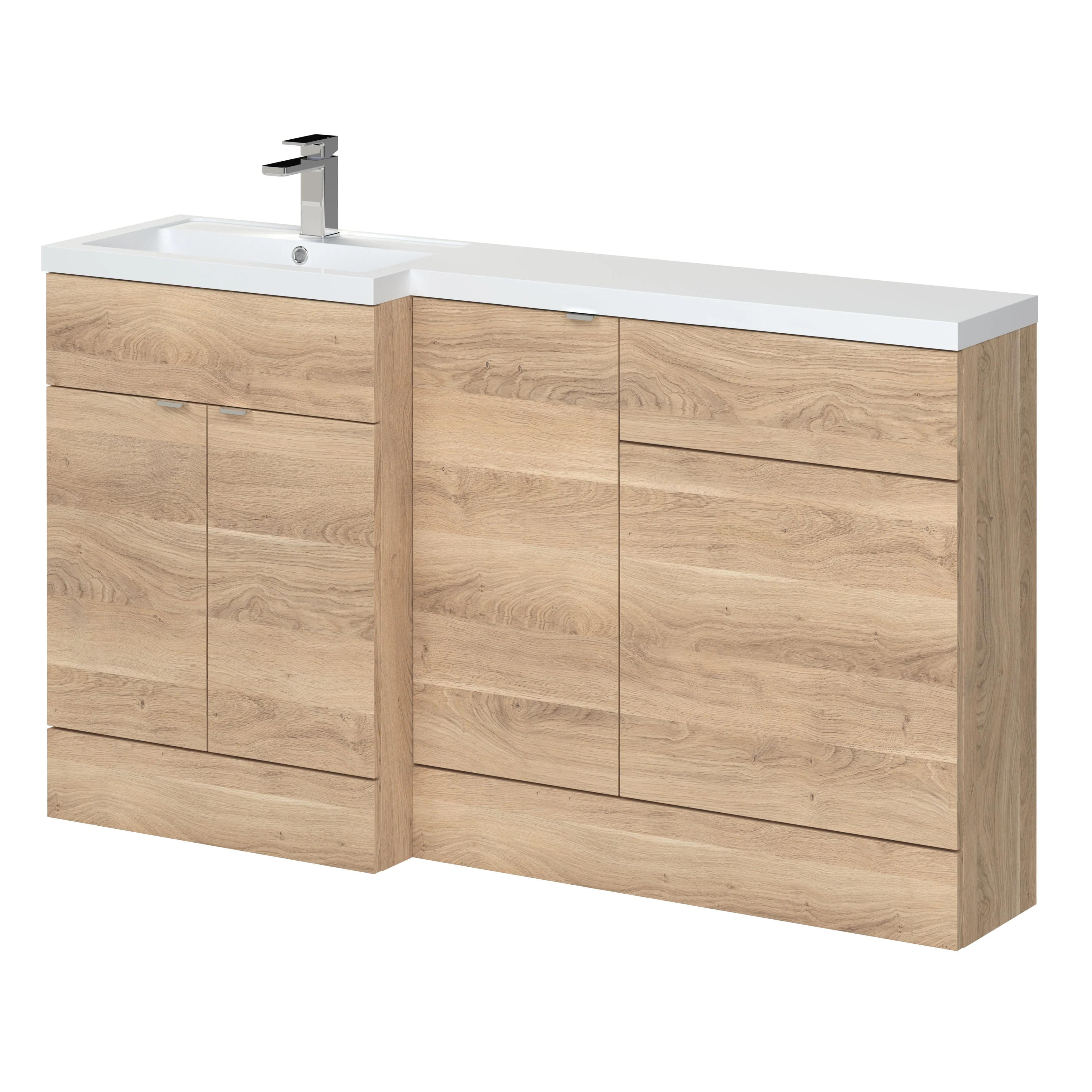 Hudson Reed Fusion Floorstanding Combination Unit with 500mm WC Unit & L-Shape Polymarble Basin 1500mm (3 Door) Left - Bleached Oak