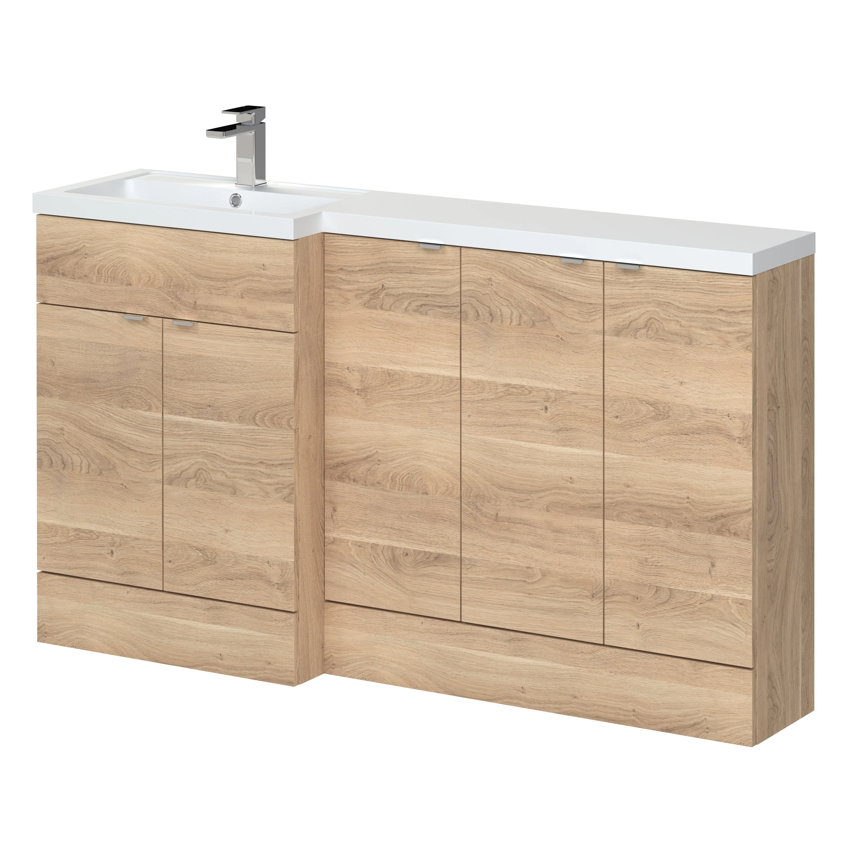 Hudson Reed Fusion Floorstanding Combination Unit & L-Shape Polymarble Basin 1500mm (5 Door) Left - Bleached Oak