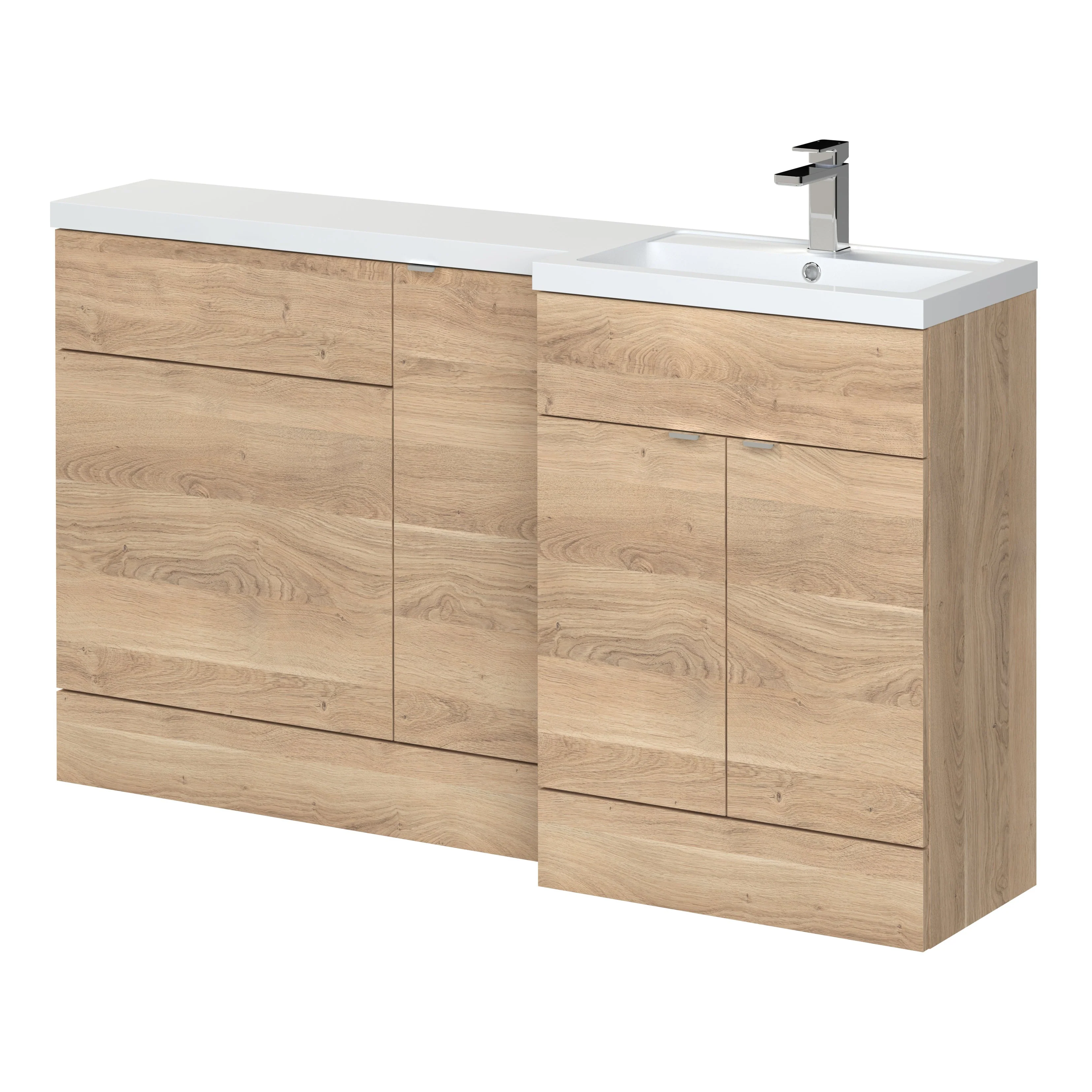 Hudson Reed Fusion Floorstanding Combination Unit with 600mm WC Unit & L-Shape Polymarble Basin 1500mm (3 Door) Right - Bleached Oak
